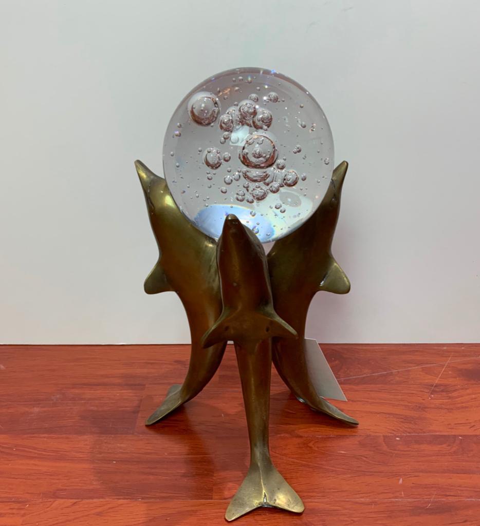 Crystal Gazing Ball on Brass Dolphin Stand (1 of 7)