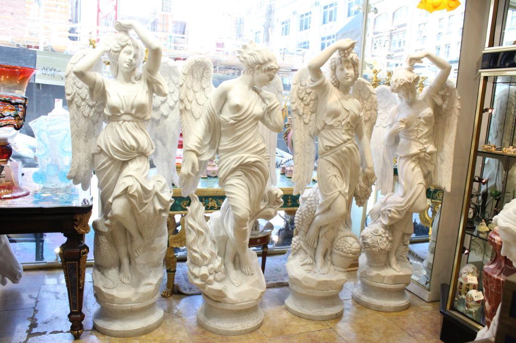 Set of Four Hand Large Carved Marble Angel Sculptures (1 of 12)