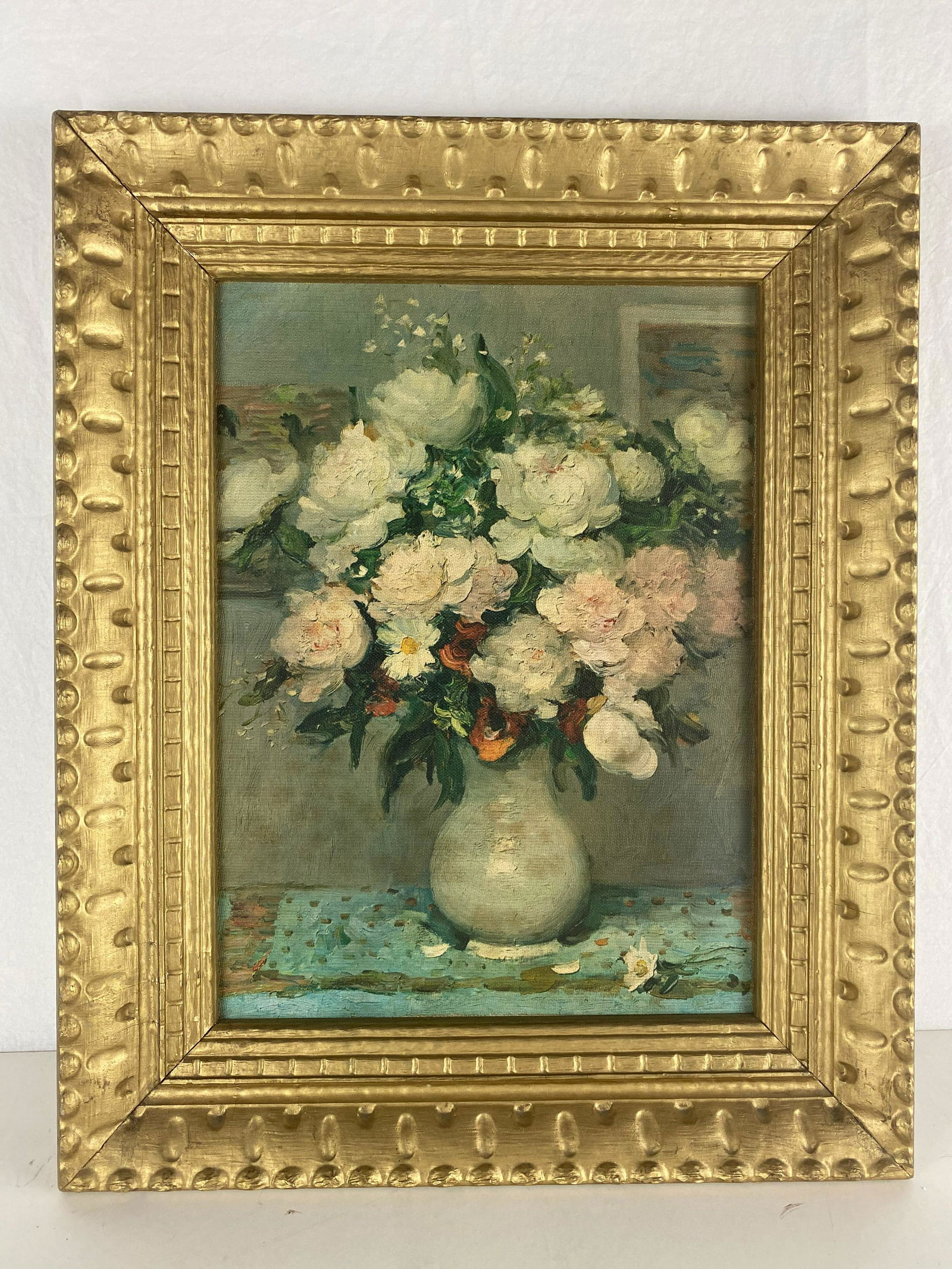 Print of an Oil Painting "Peonies and Roses" by Marcel: Print of an Oil Painting "Peonies and Roses" by Marcel Dyf (1899-1985). from local estate approx 17x21inches