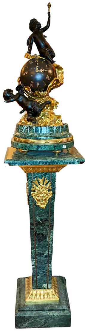ORMOLU MOUNTED ANGEL CLOCK ON PEDESTAL. (1 of 10)