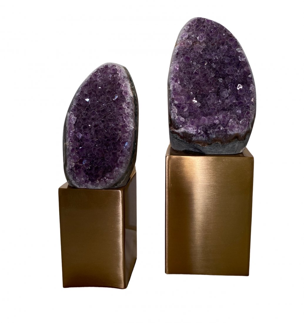 Pair of Amethyst Geodes on Brushed Brass Bases (1 of 5)