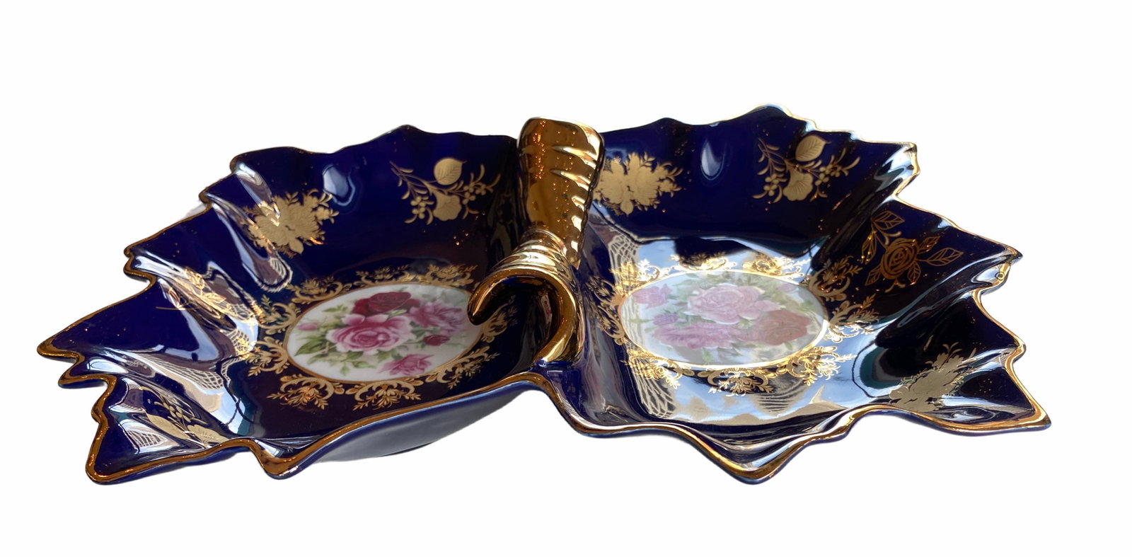 Large 2 Part Sectional Porcelain Serving Dish: Large 2 part Sectional Porcelain Serving Dish From Private Collector Approx 13 x 10 x 2 inches dishes, plates, painted, pottery, ornate, victorian, vintage plates, antique plates, gilt plates, serving