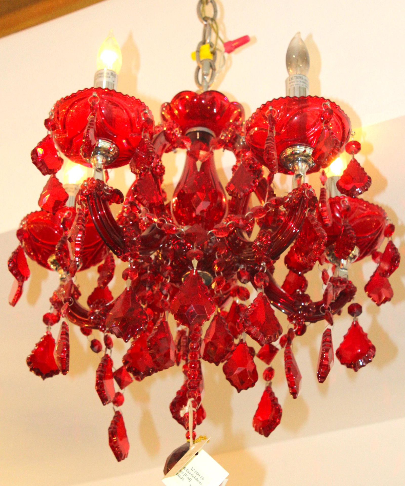 Hand Cut Garnet Red Crystal Candelabra 5 Light: Hand Cut Garnet Red Crystal Candelabra 5 light Chandelier From Local Estate Approx 20 x 17 inches