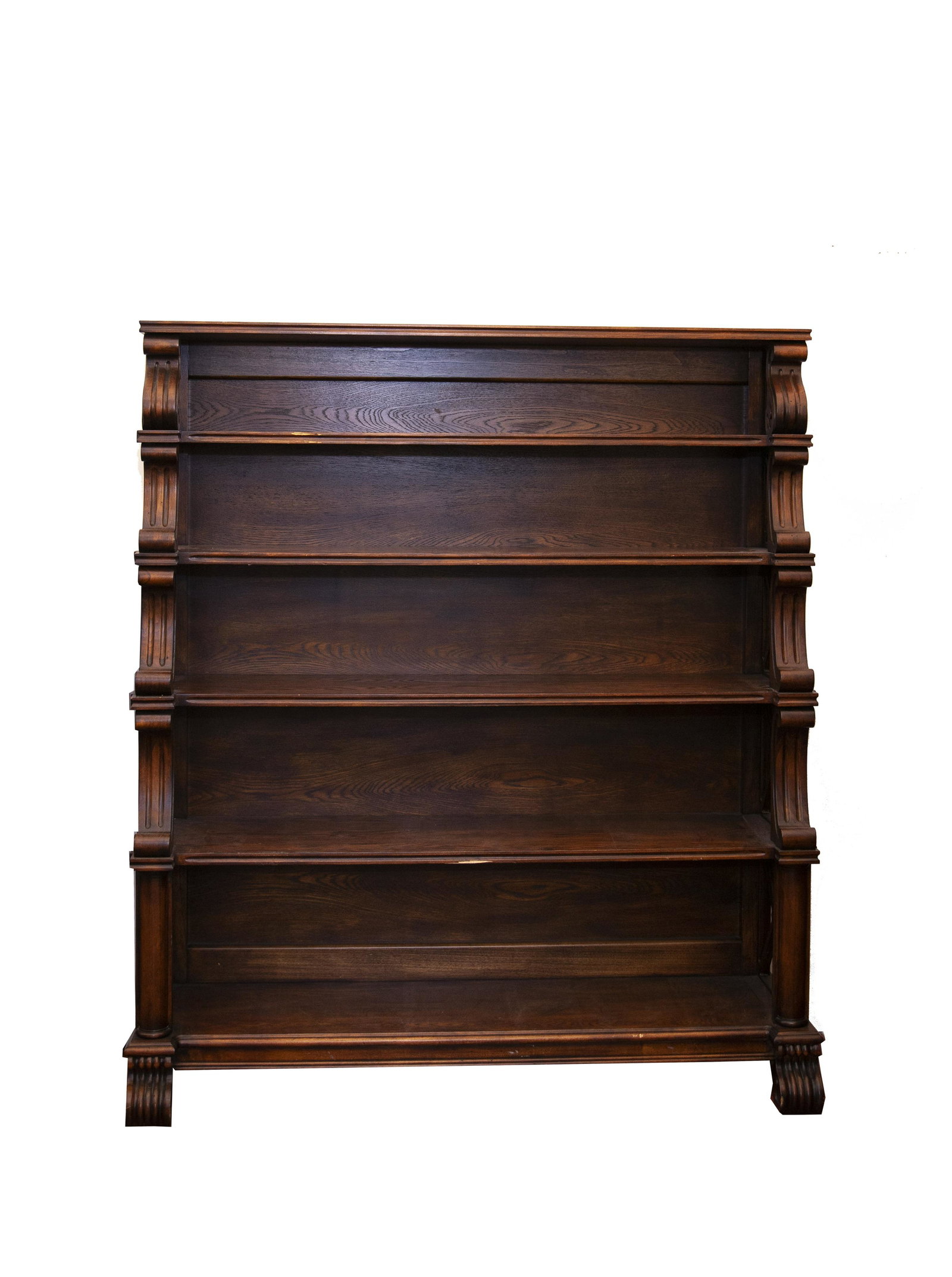 WOOD BOOK SHELVES.: WOOD BOOK SHELVES. From Private Collector The dimensions are 57" H x 50" W x 16" D, the depth of the shelves varies from top to bottom (see photos) The bottom shelf is 12" deep and the top is 10" deep