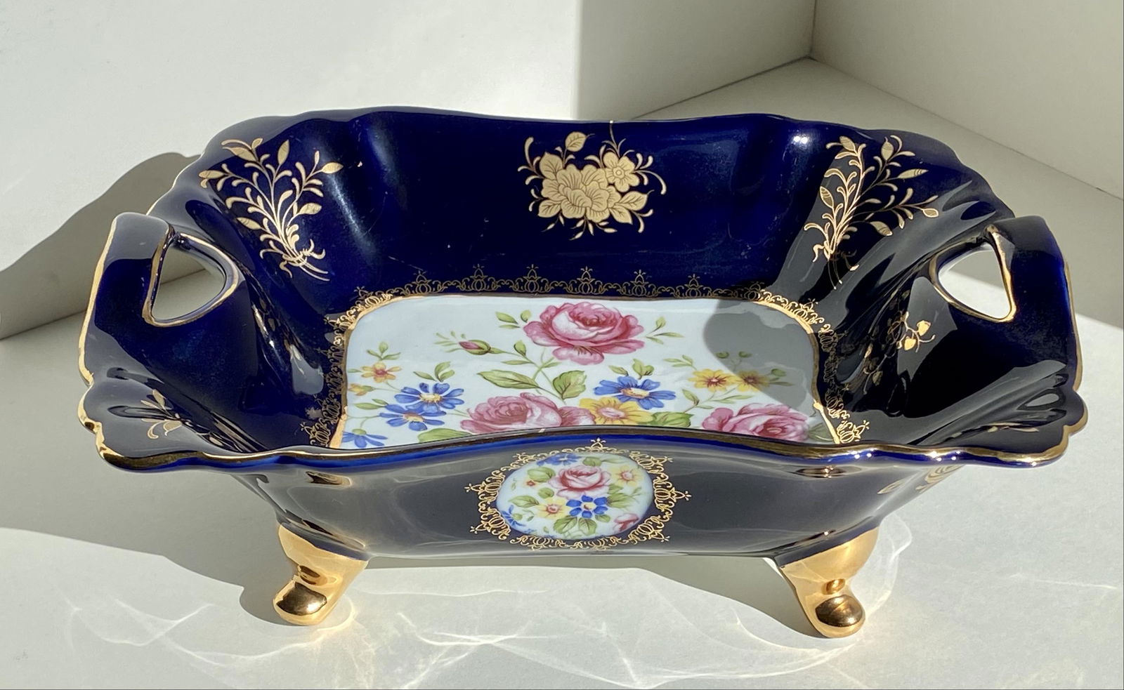 Small Deep Porcelain Serving Dish: Small Deep Porcelain Serving Dish with pegs From Private Collector Approx 3 x 10 x 7 inches