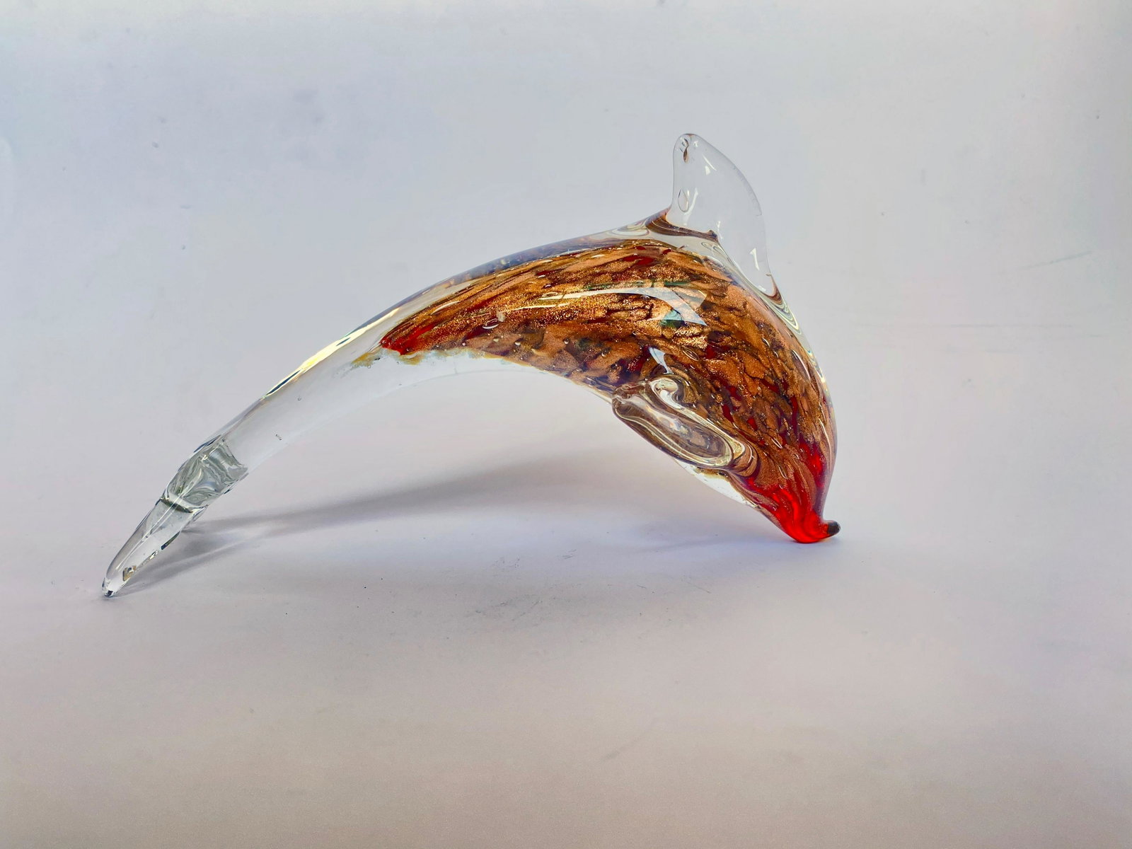 Red and Gold Murano Glass Dolphin: Red and Gold Murano Glass Dolphin Approximate Dimensions 3.75" h x 6.25" L x 2.5" D