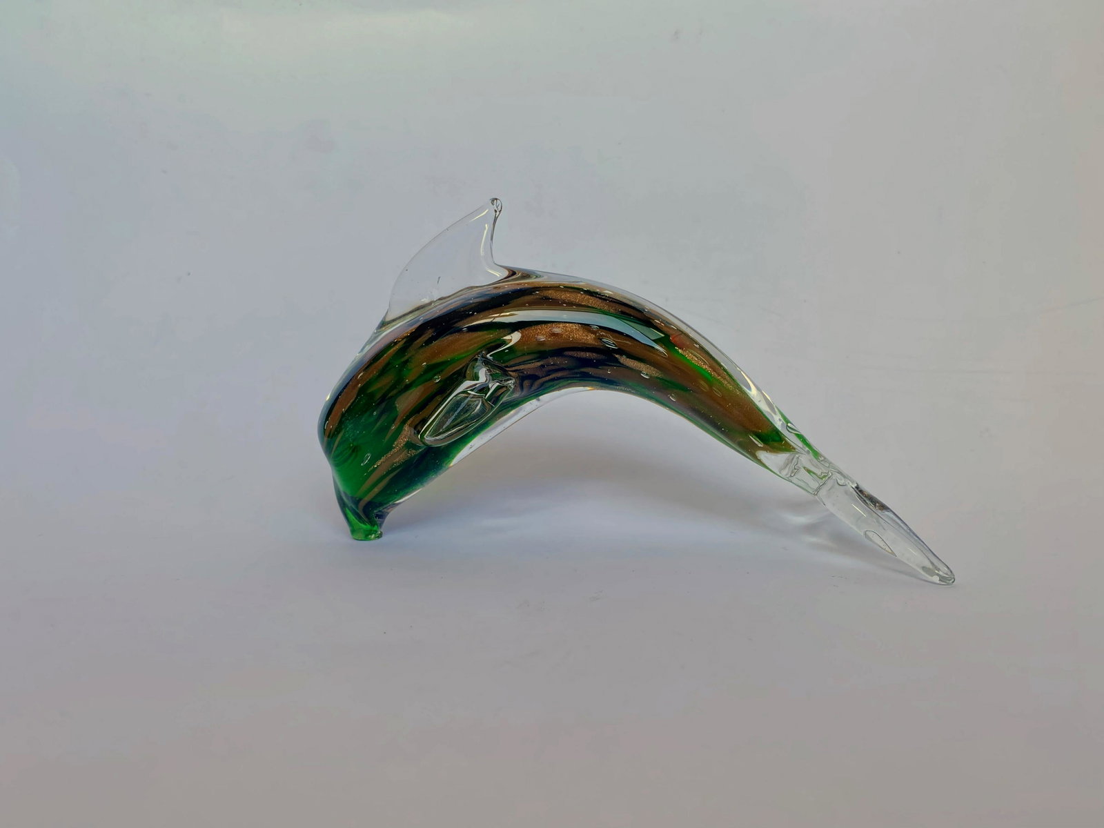 Green and Gold Murano Glass Dolphin: Green and Gold Murano Glass Dolphin Approximate Dimensions 3.25" H x 5.5" L x 2.5" D