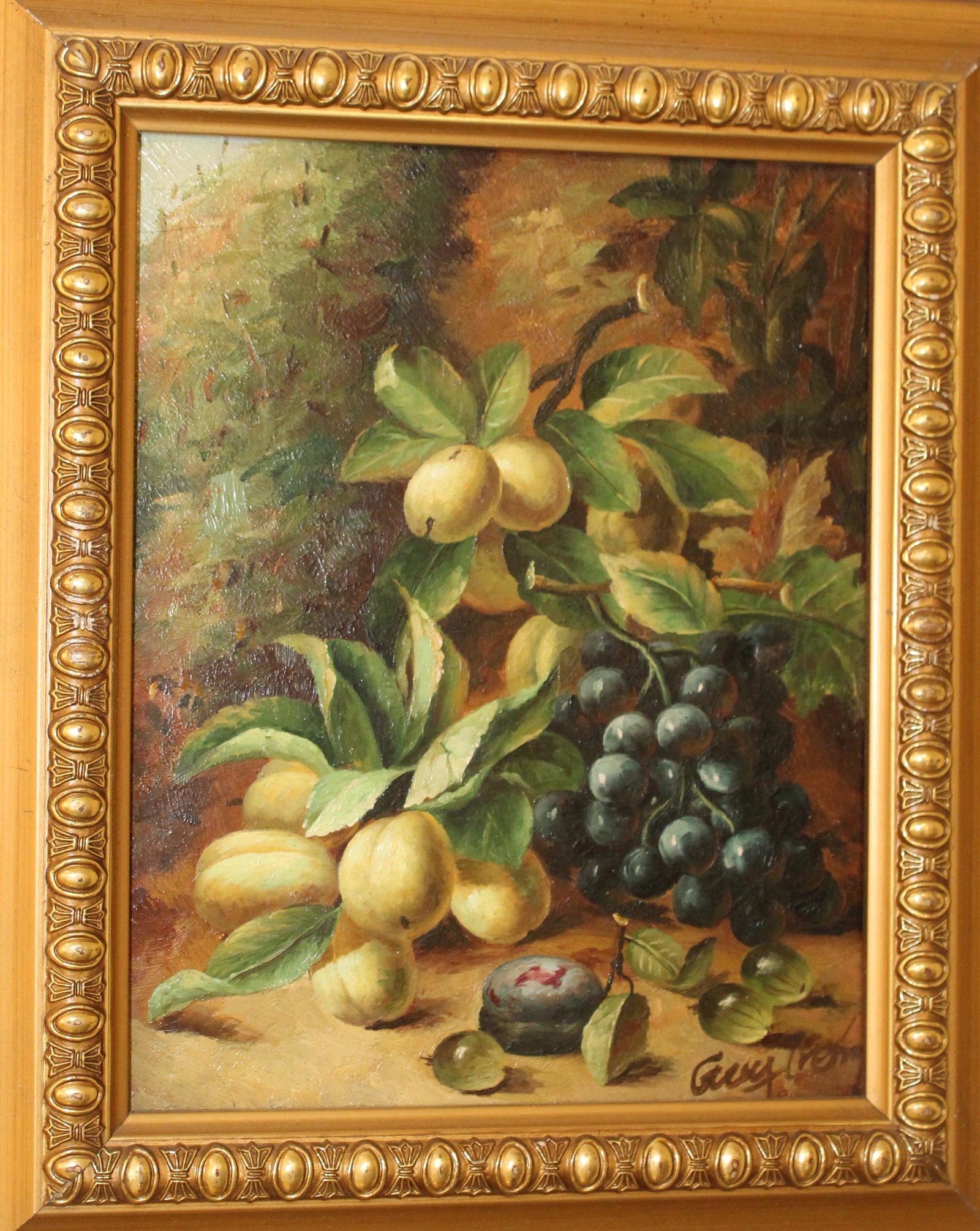 Signed Oil Painting Still Life Grapes and Plums (1 of 3)