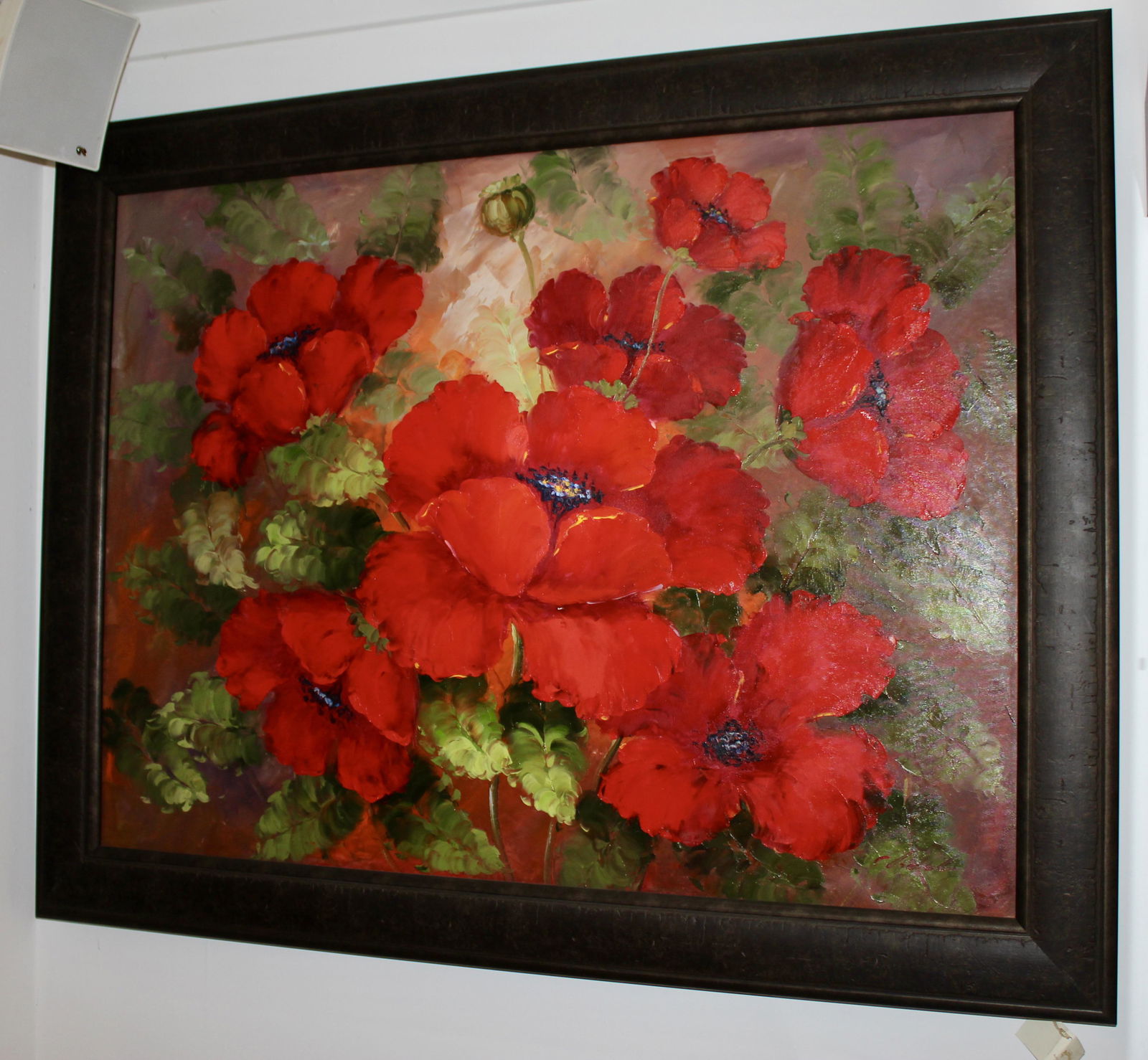 Large Framed Oil Painting on Canvas "Red Poppies" (1 of 4)