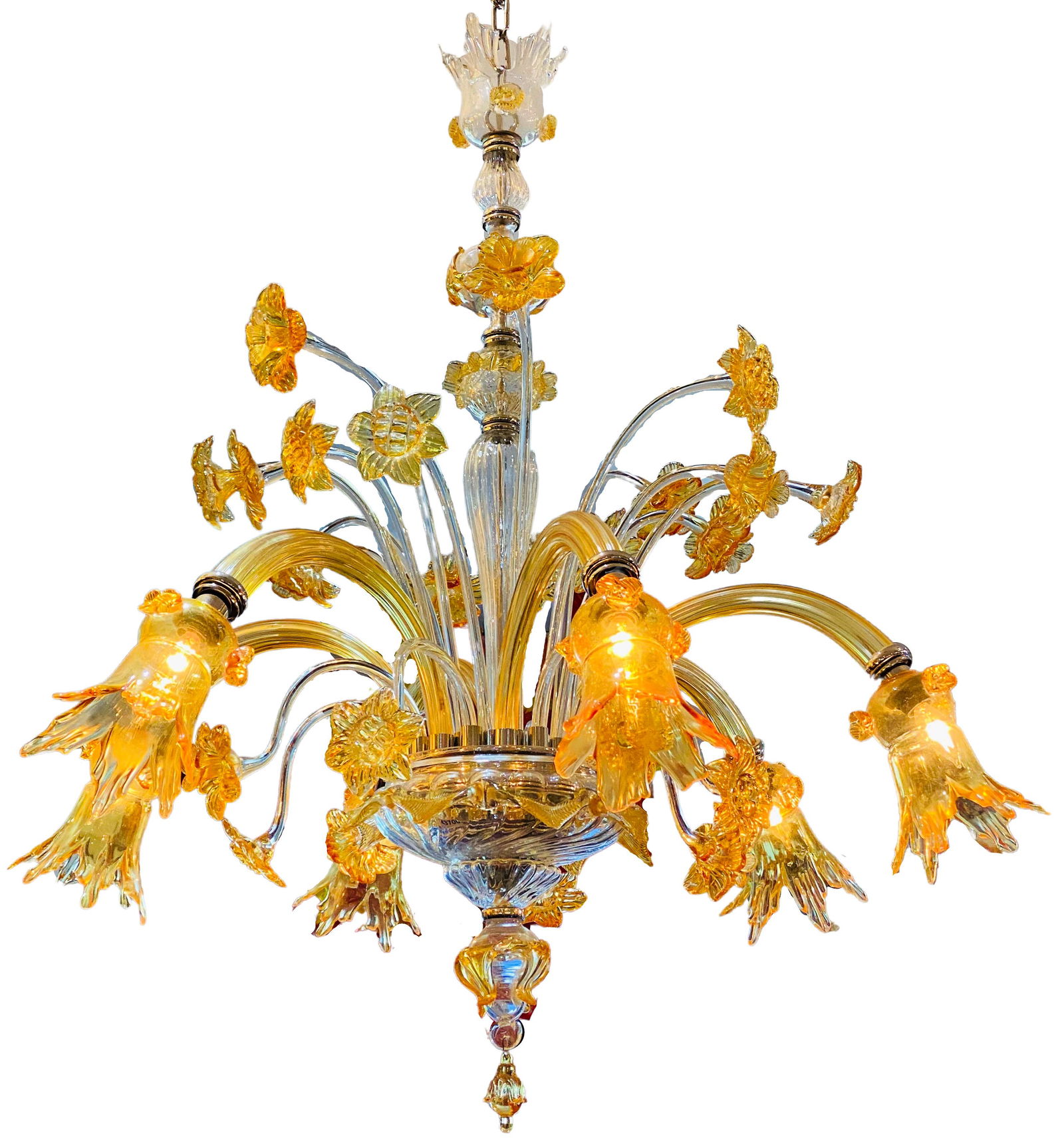 Murano Glass Amber and Clear 6 Light Chandelier (1 of 3)