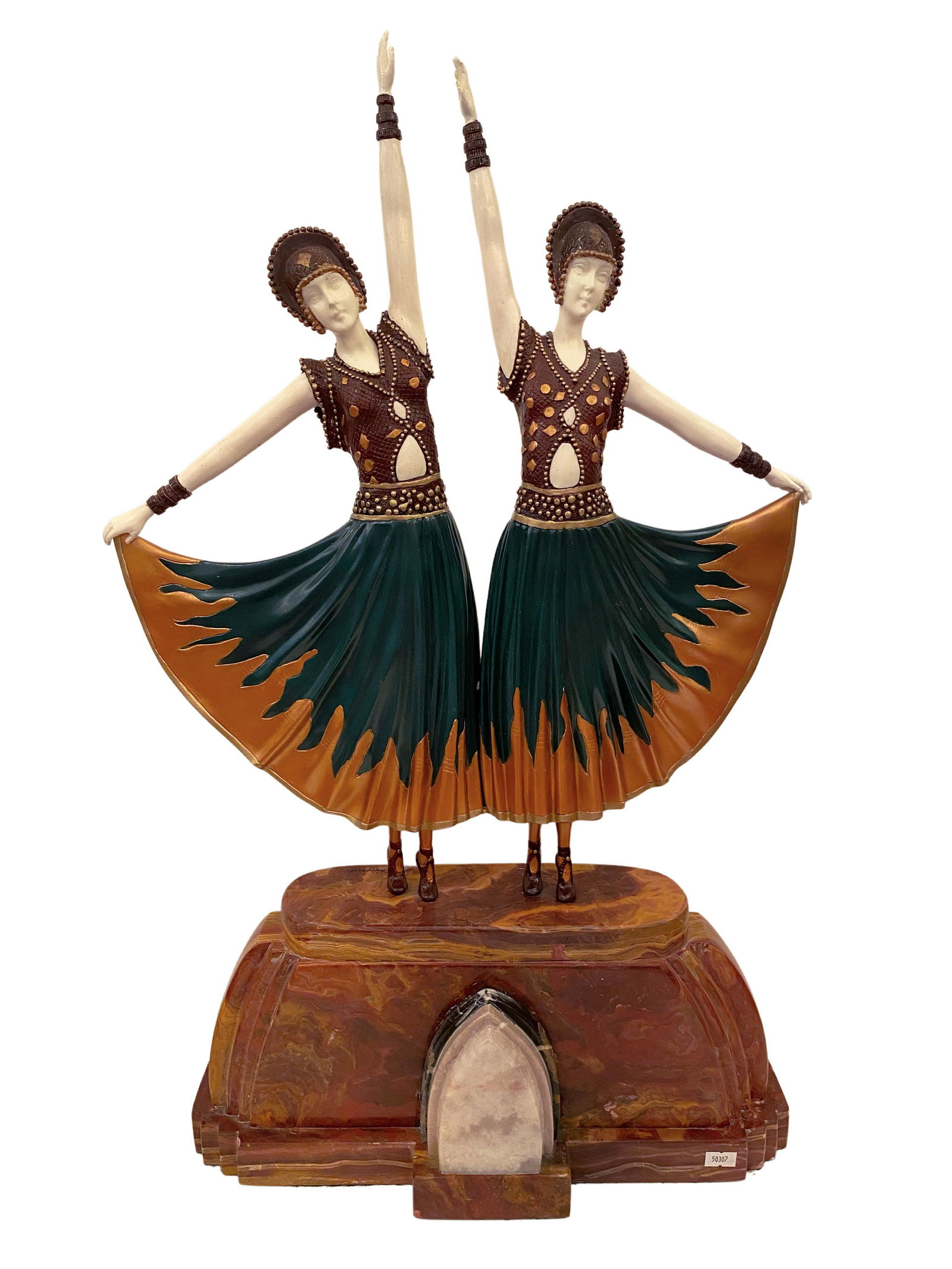 Art Deco Bronze Sculpture ''Dolly Sisters'' on Marble (1 of 8)