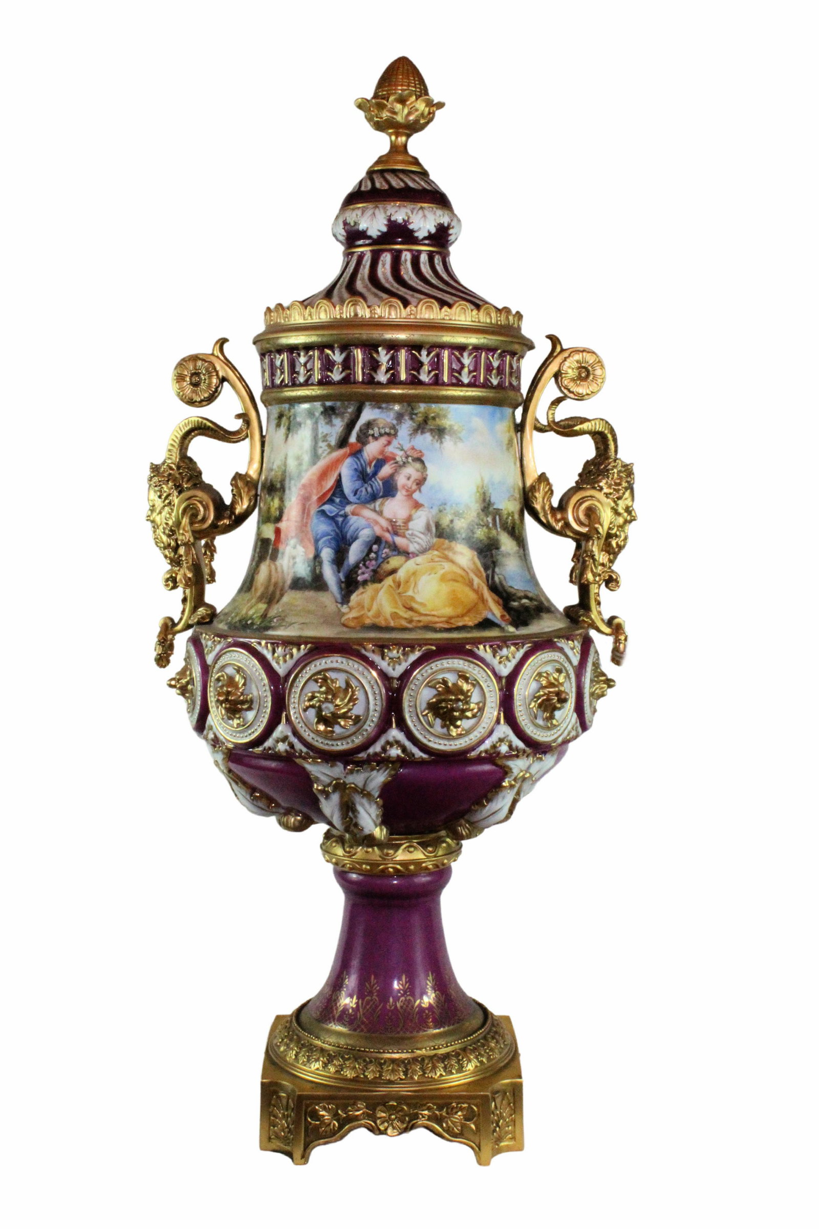 Large Hand Painted Ormolu Bronze and Porcelain Vase (1 of 7)