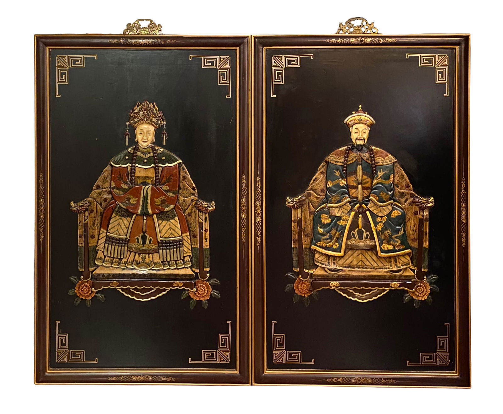 Pair Chinese Emperor and Empress Plaques (1 of 5)