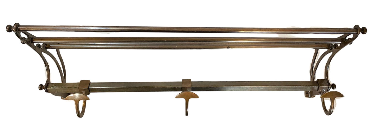 Vintage Brass Hall Shelf with Adjustable Hooks (1 of 6)