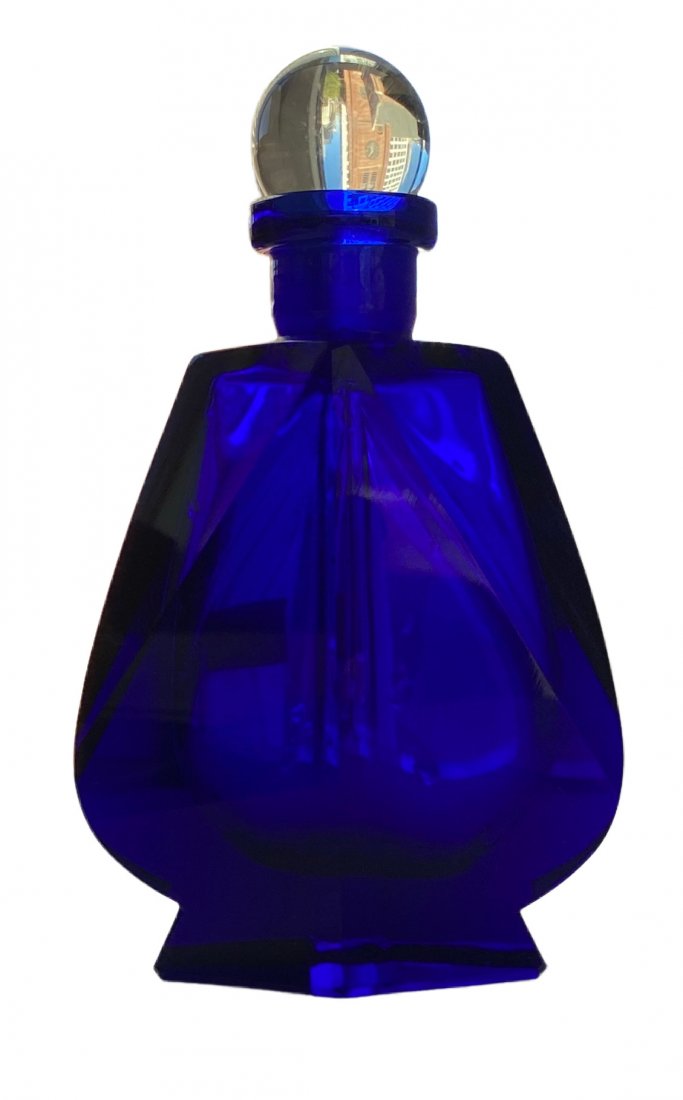 Cobalt Blue Crystal Perfume Bottle: Cobalt Blue Crystal Perfume Bottle Approximate Dimensions: 5"H x 3.25"W x 2"D