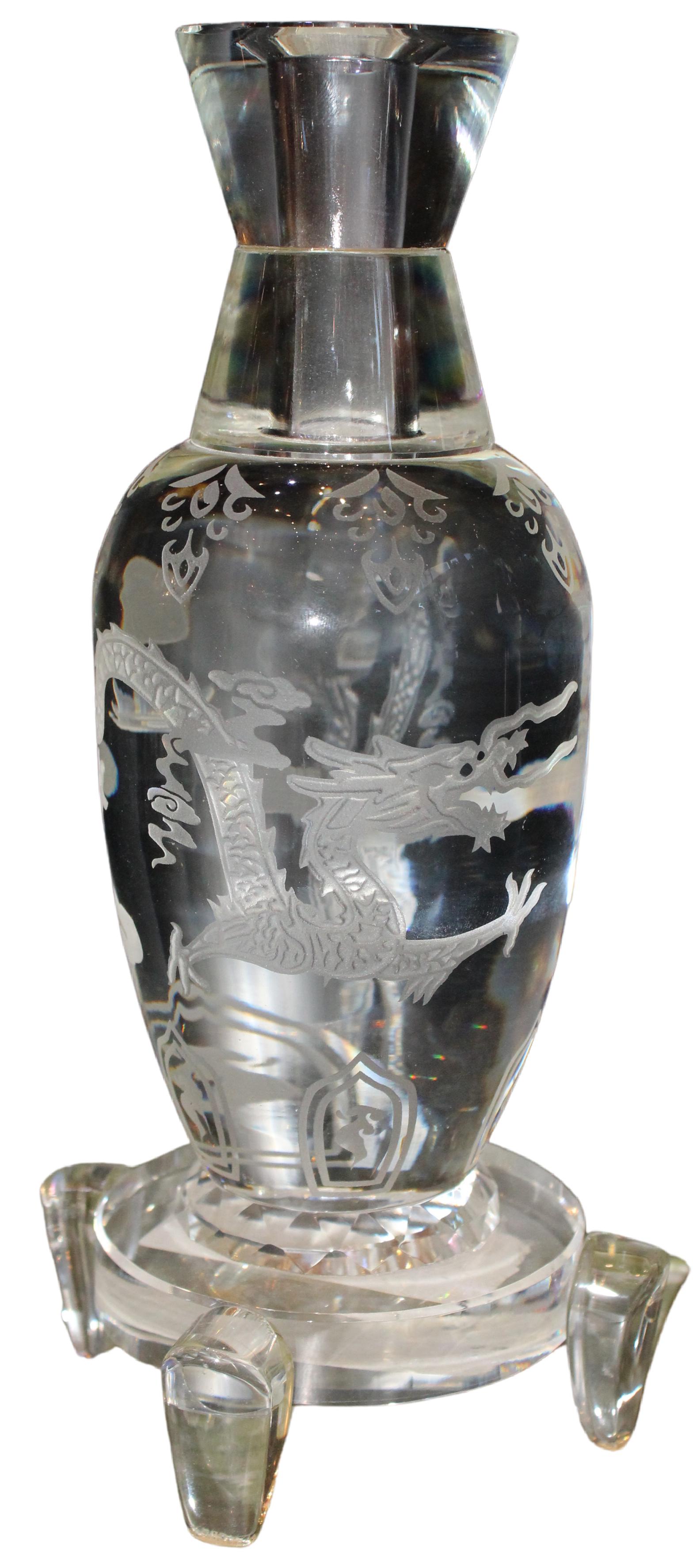 Japanese Crystal Carved Vase with Engraved Dragon (1 of 5)