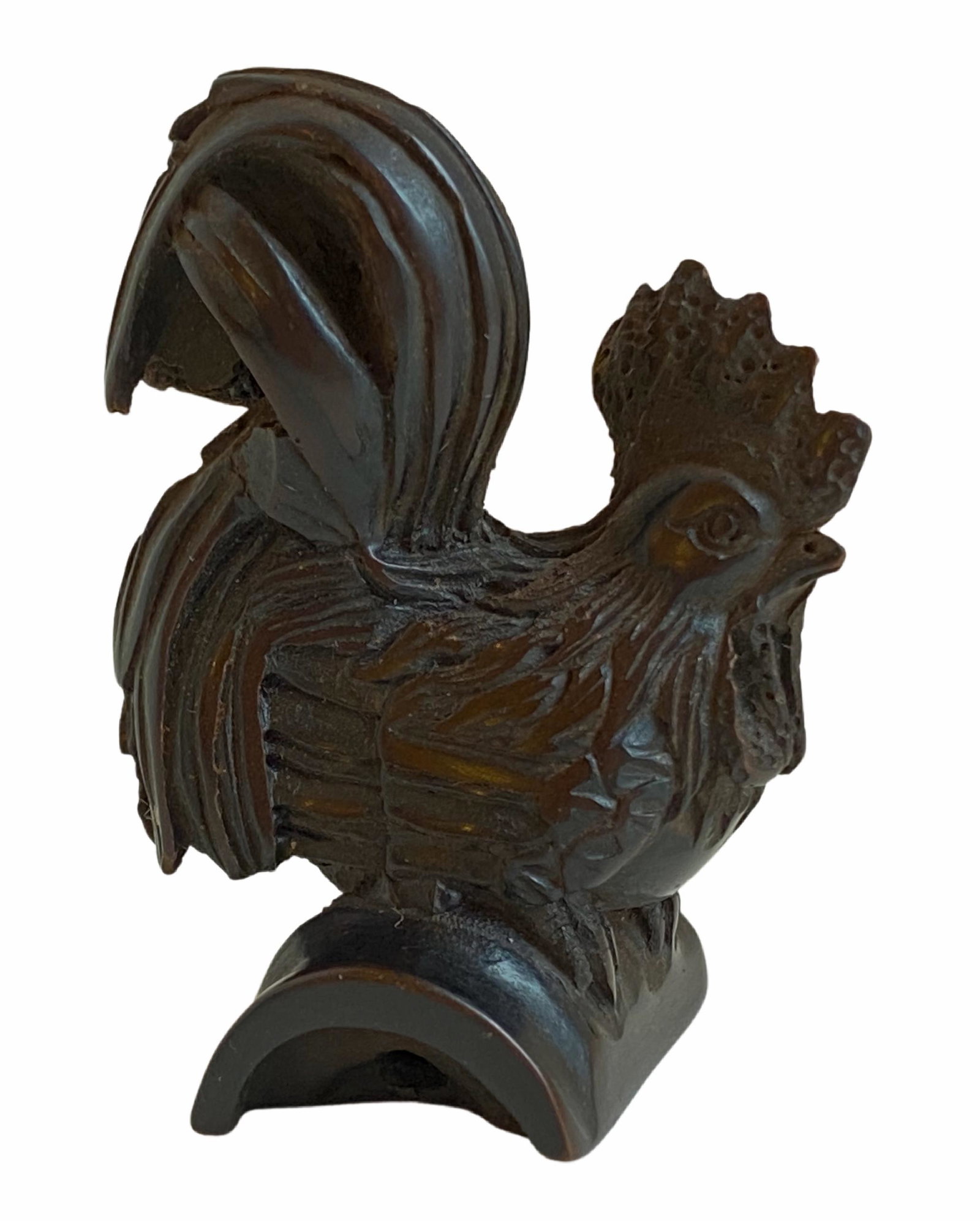 Hand Carved Wood Netsuke Rooster: Hand Carved Wood Rooster Netsuke Approximately 2 x 1.5 x 1 inches