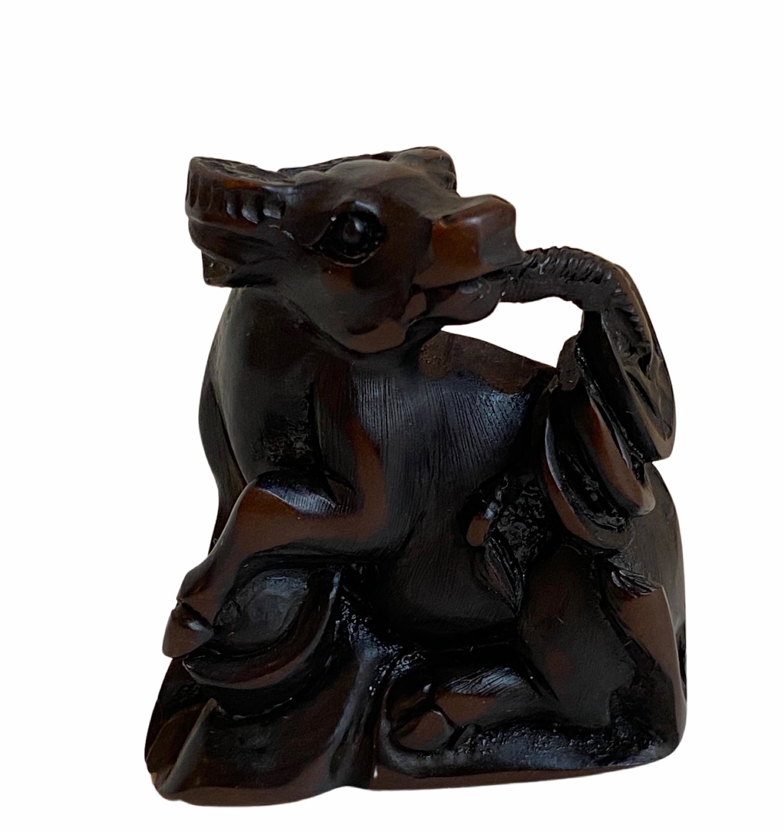 Hand Carved Wood Netsuke Bull: Hand Carved Wood Bull Netsuke Approximately 1.5 x 1.25 x 0.75 inches