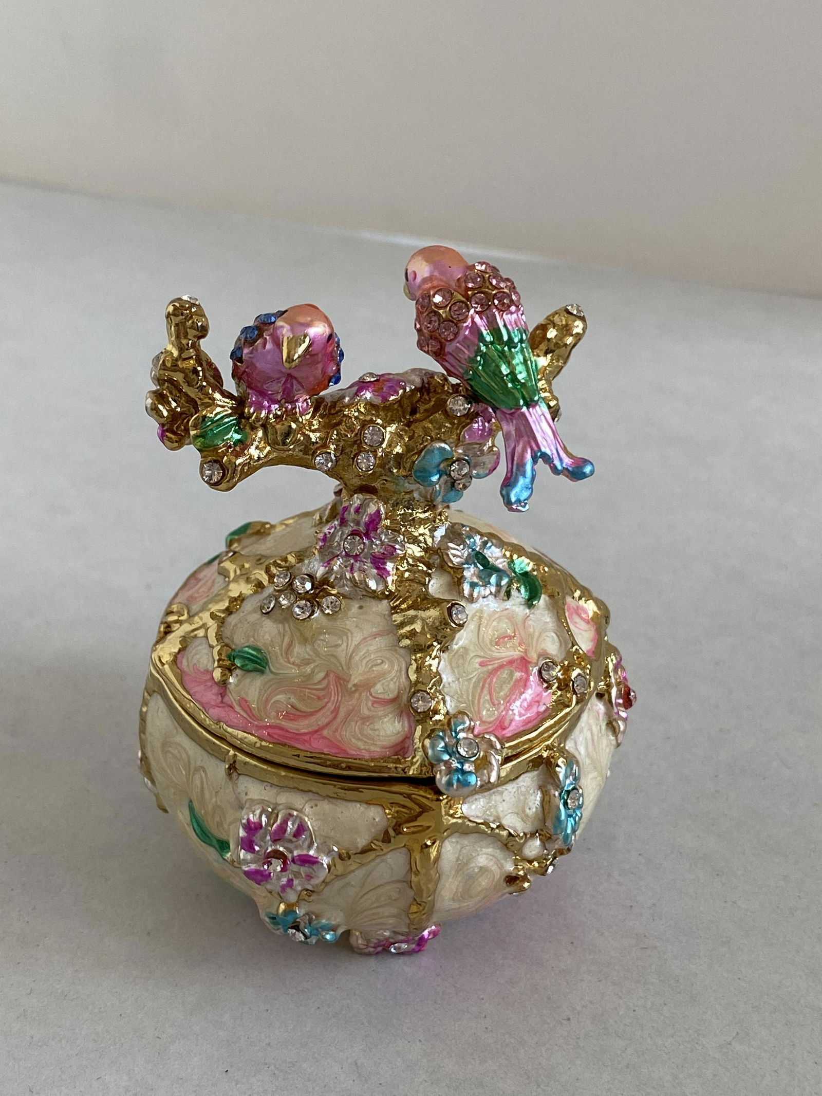 Crystal and Enamel Floral Trinket Box with 2 Birds (1 of 6)