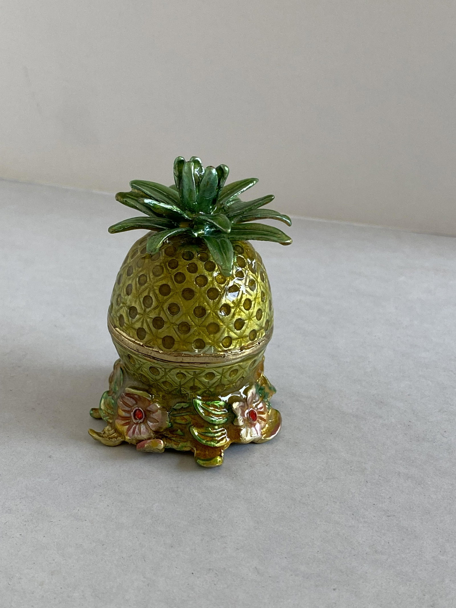 Crystal and Enamel Pineapple Trinket Box: Crystal and Enamel Pineapple Trinket Box 3"H x 2.25"Diameter