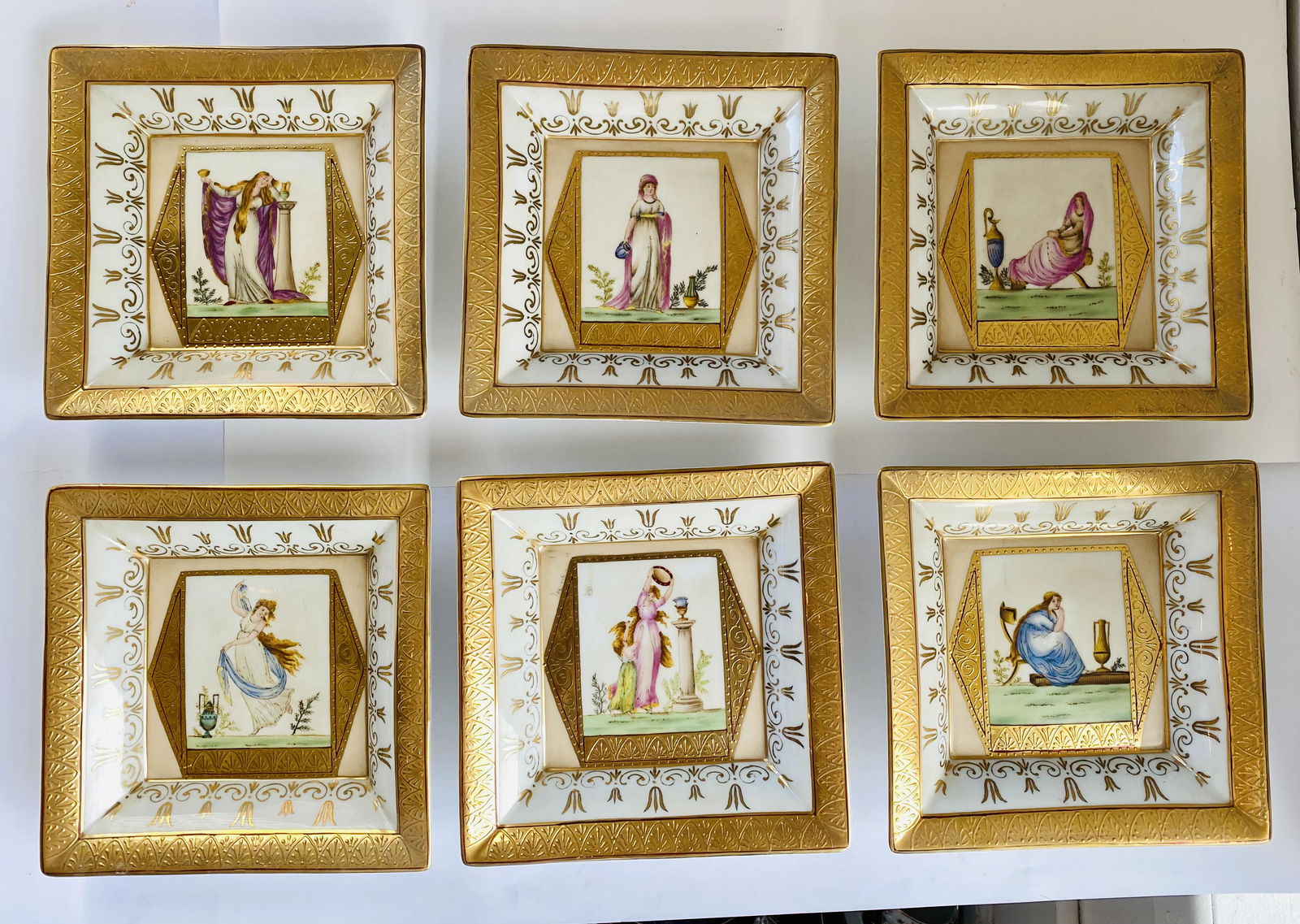 Set of Six (6) Hand Painted Vintage Porcelain Square (1 of 7)