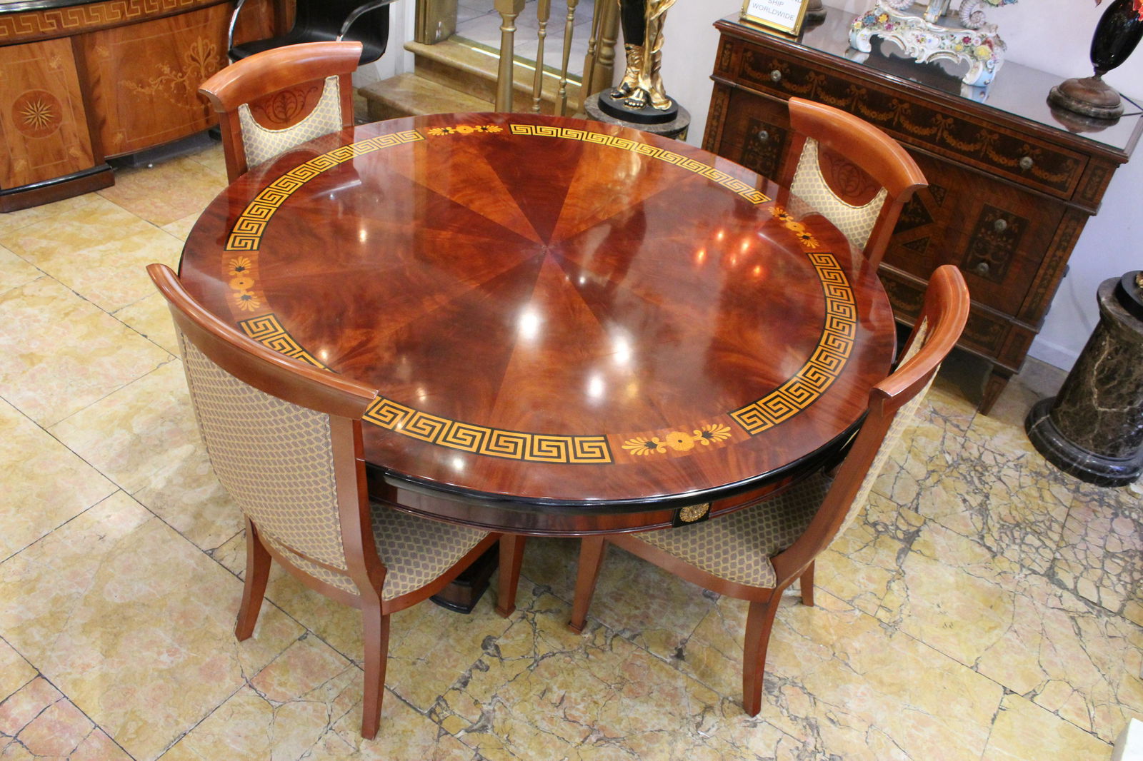 MARQUETRY DINING TABLE  W/ 4 CHAIRS.GT. (1 of 7)