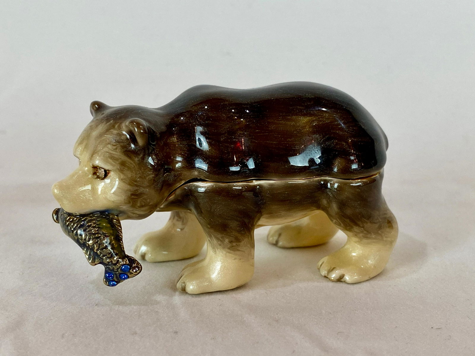 Keren Kopal Faberge Style Bear with a Fish Enamel (1 of 5)