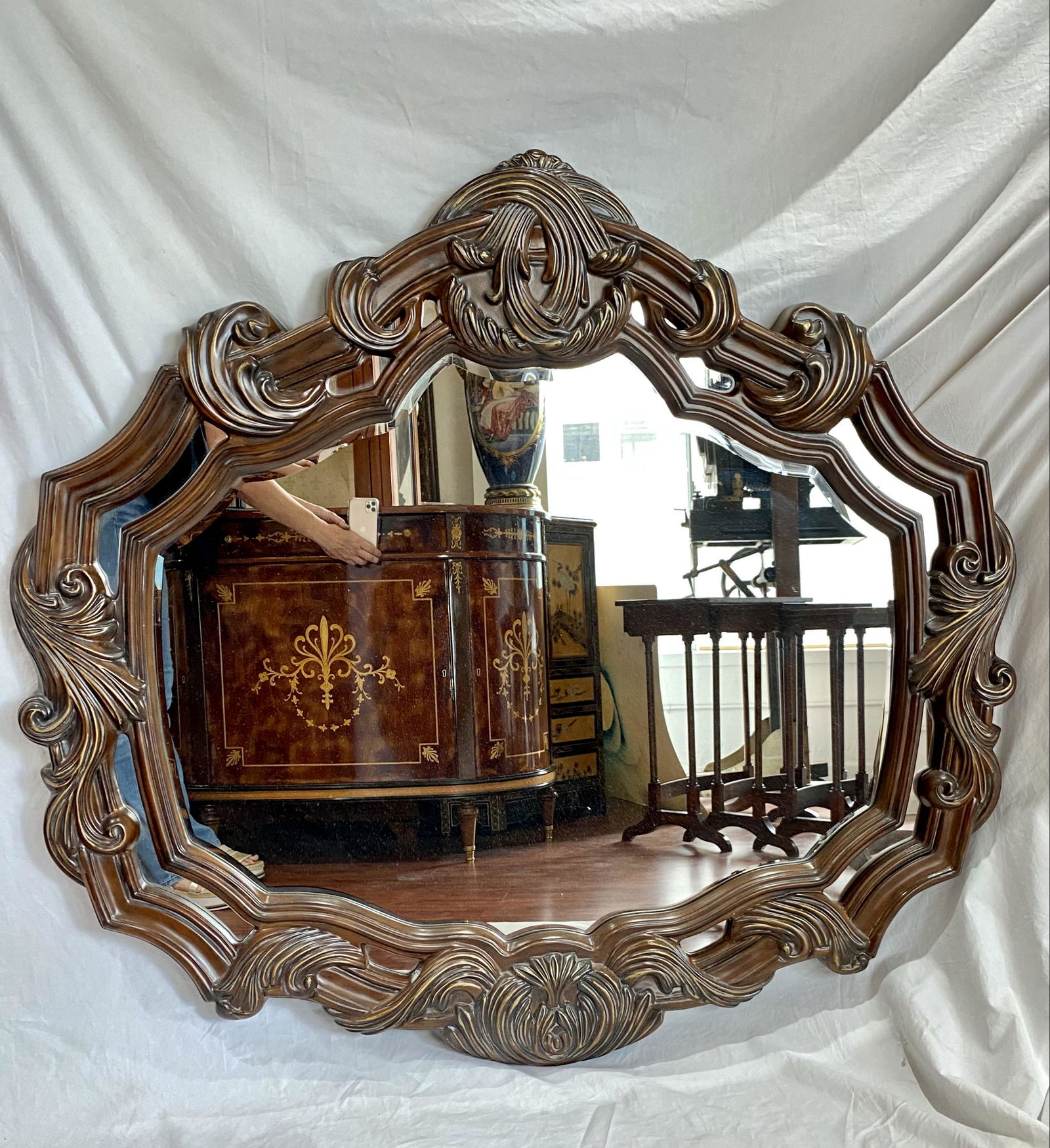 Large Art Nouveau Style Wood Framed Wall Mirror (1 of 5)