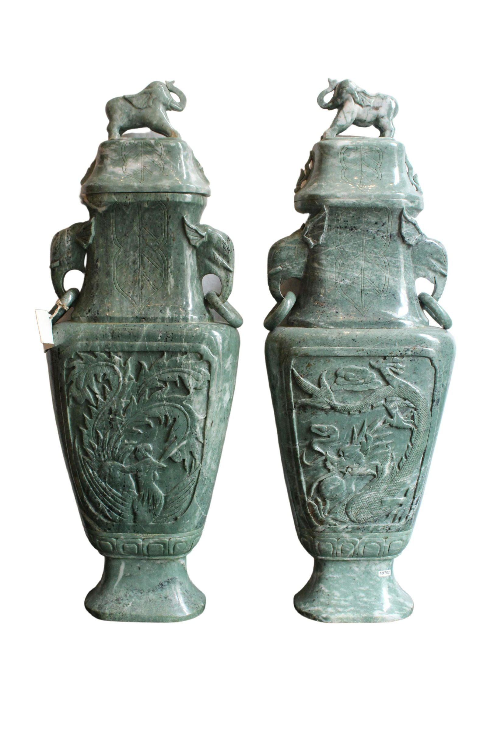 A Pair  of Hand Carved Jade Vases with Cover (1 of 4)