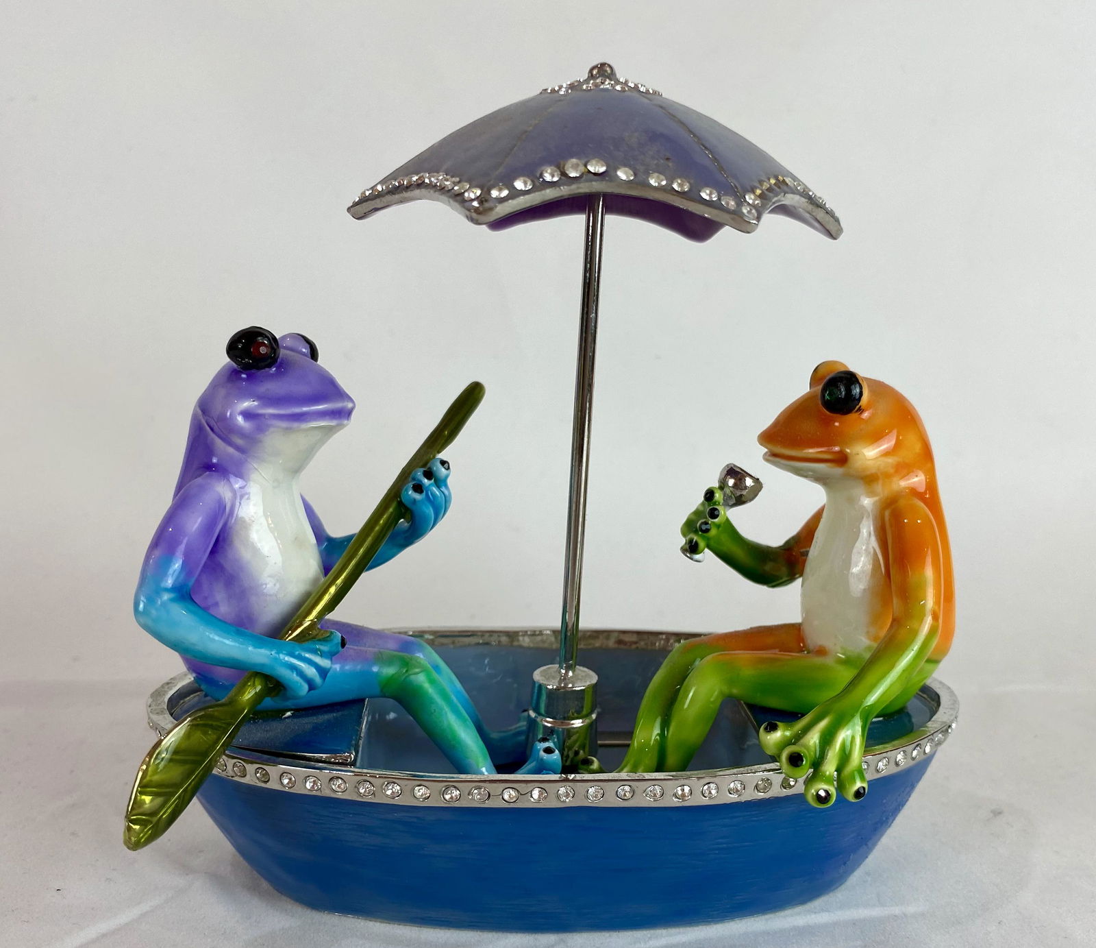 Limited Edition Keren Kopal Faberge Style Frogs in a Boat Enamel Trinket Box (1 of 5)