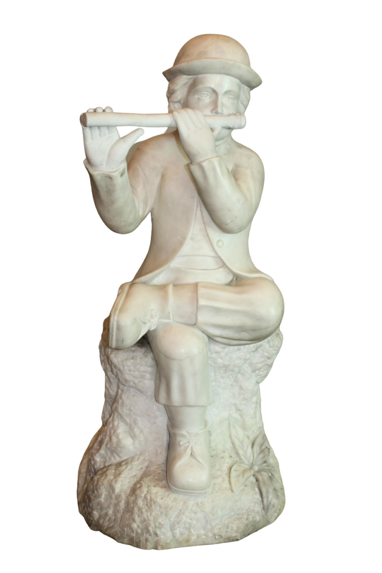 Calcutta Marble Statue of a Young Boy with a Flute: Calcutta Marble Statue of a Young Boy with a Flute Approx 32 x 14 x 13 in