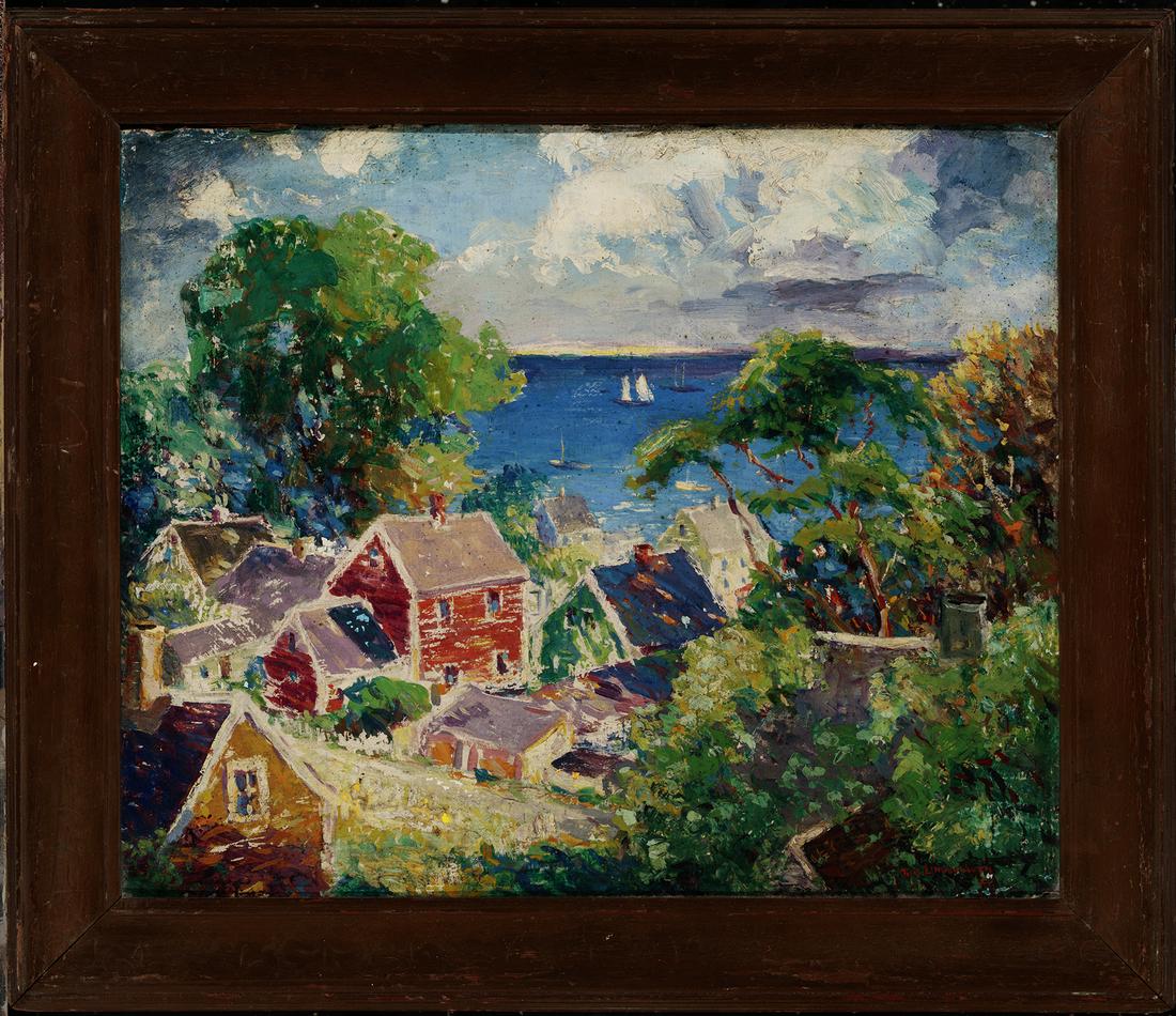 Tod Lindenmuth, Across the Harbor, 1925, Oil on panel: Tod Lindenmuth (1885-1976) Across the Harbor, 1925 Oil on panel Signed on reverse