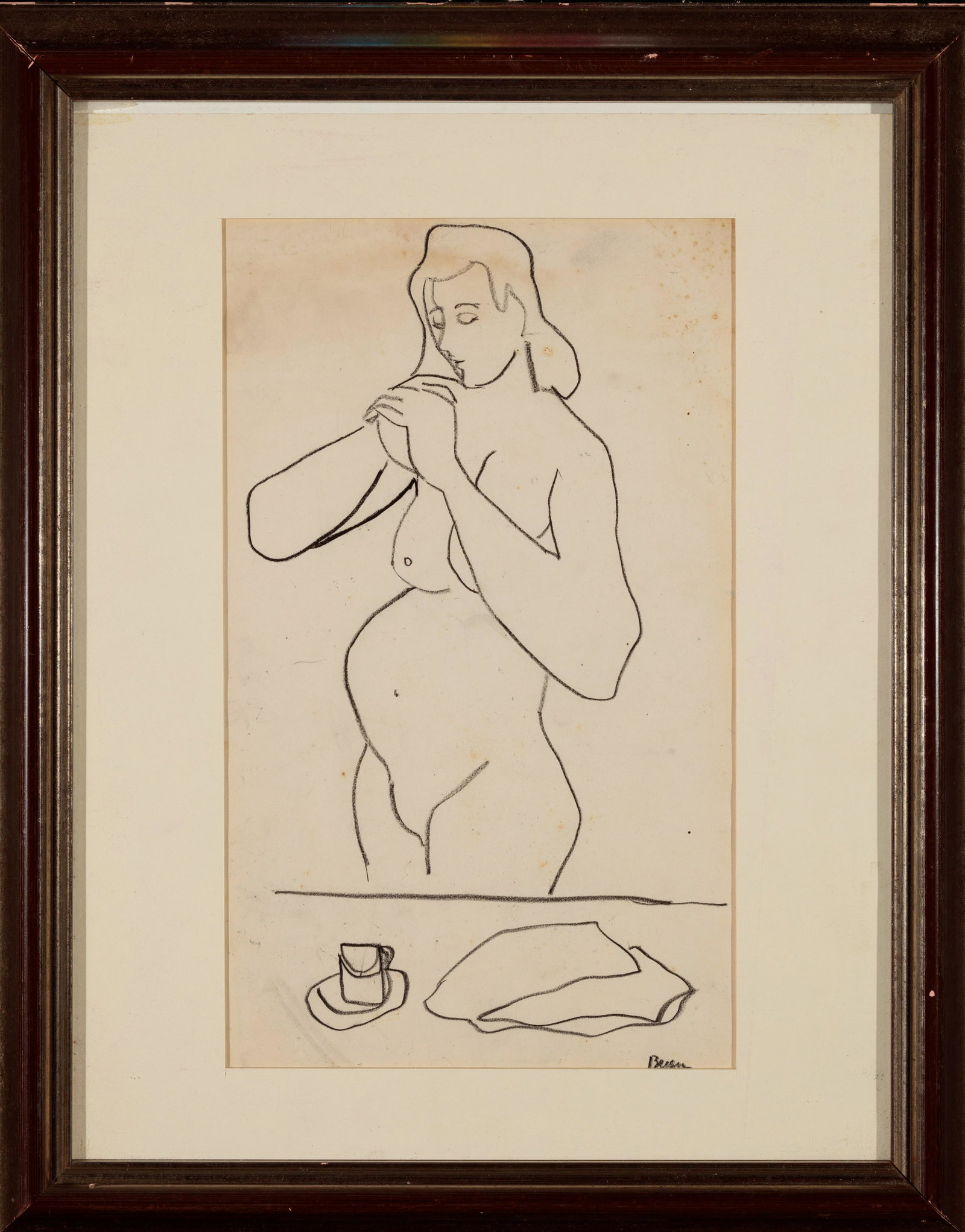 Peter Busa, Jeanne Pregnant with Chris, 1946, Oil pencil on paper: Peter Busa (1914-1985) Jeanne Pregnant with Chris, 1946 Oil pencil on paper Signed lower right