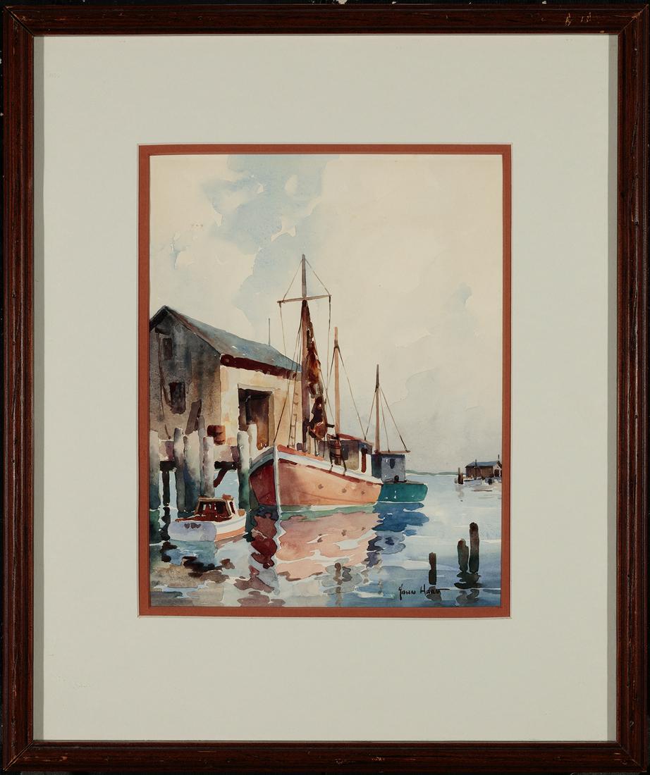 John Cuthbert Hare, The Red Trawler, Provincetown, n.d., Watercolor on paper: John Cuthbert Hare (1908-1978) The Red Trawler, Provincetown, n.d. Watercolor on paper Signed lower right