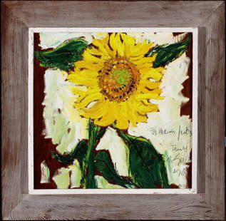 Nanno de Groot, Untitled (Sunflower), 1960, Oil on board: Nanno de Groot (1913-1963) Untitled (Sunflower), 1960 Oil on board Signed lower right, "For Mervin Jules"