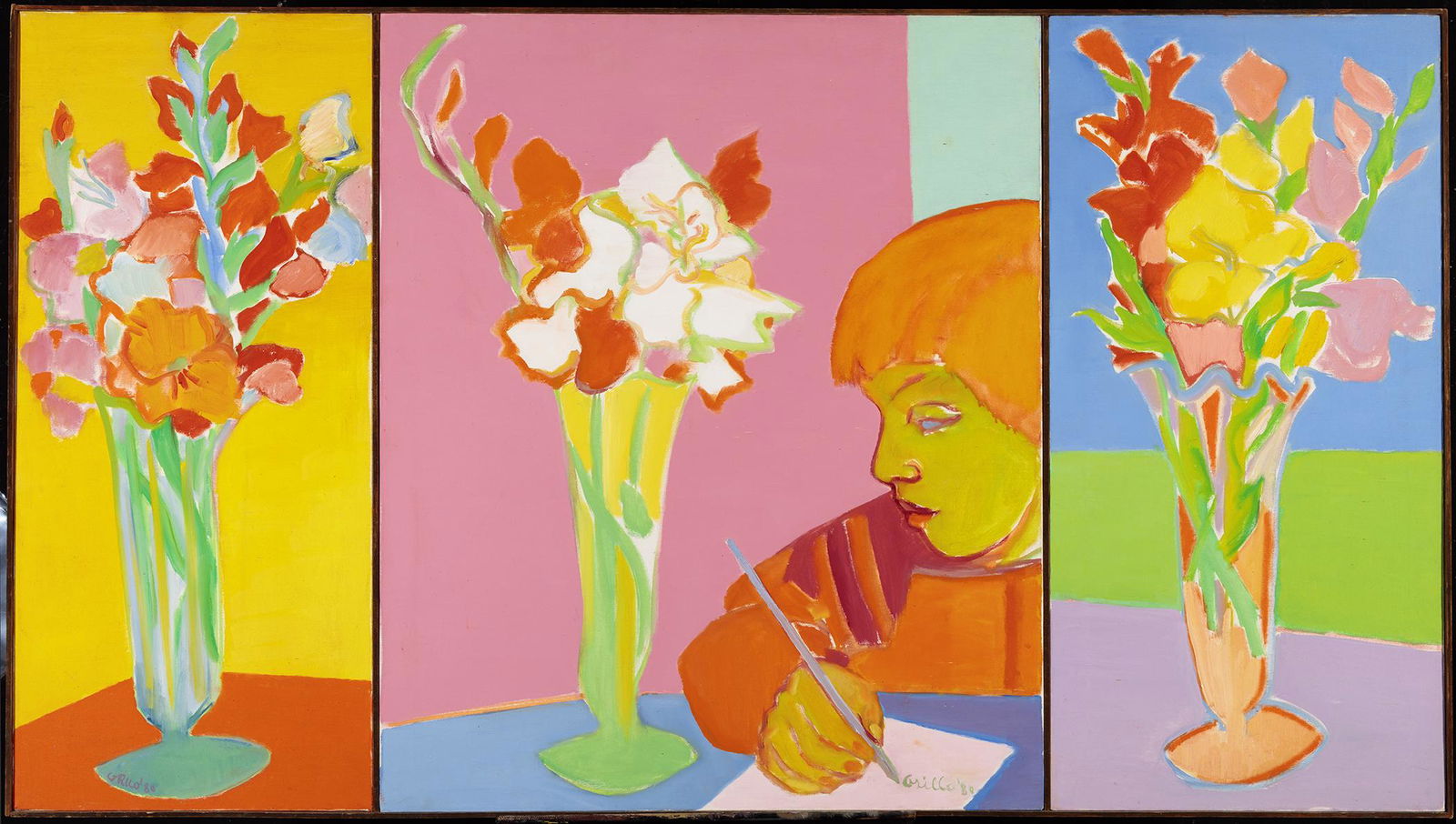 John Grillo, Triptych (Three Gladioli), 1980, Oil on canvas: John Grillo (1917-2014) Triptych (Three Gladioli), 1980 Oil on canvas Signed lower center