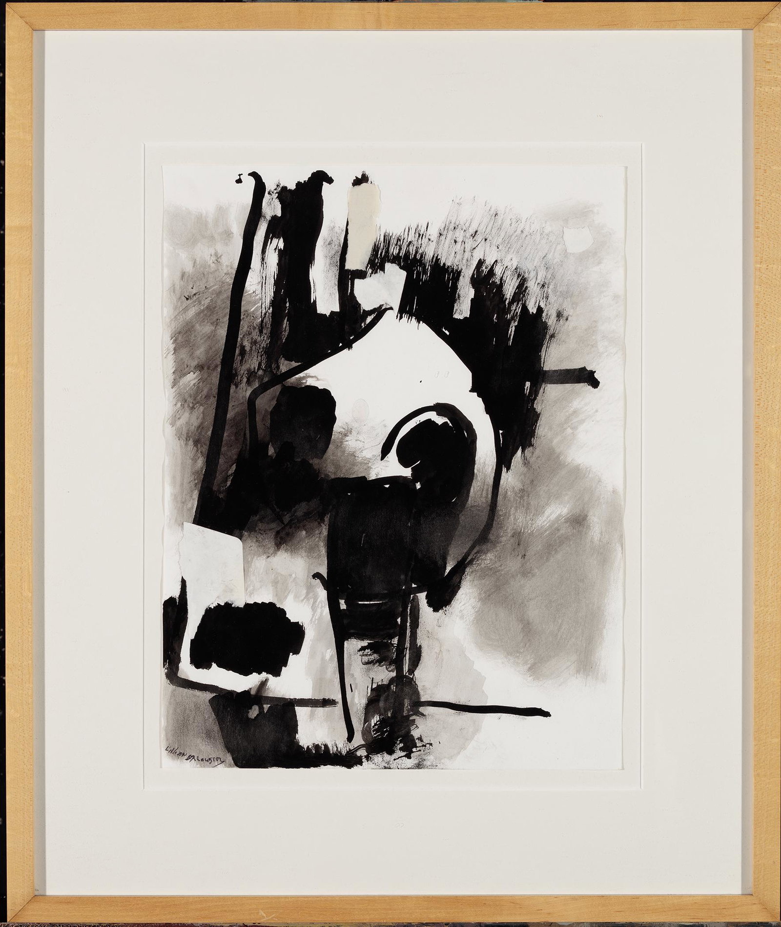 Lillian Orlowsky, Abstract, n.d., Ink and paper collage on paper: Lillian Orlowsky (1914-2004) Abstract, n.d. Ink and paper collage on paper Signed lower left