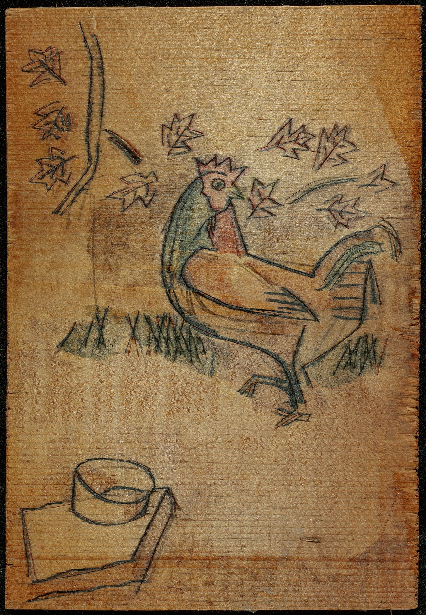 Karl Knaths, Roosters, Wood printing block (1 of 1)