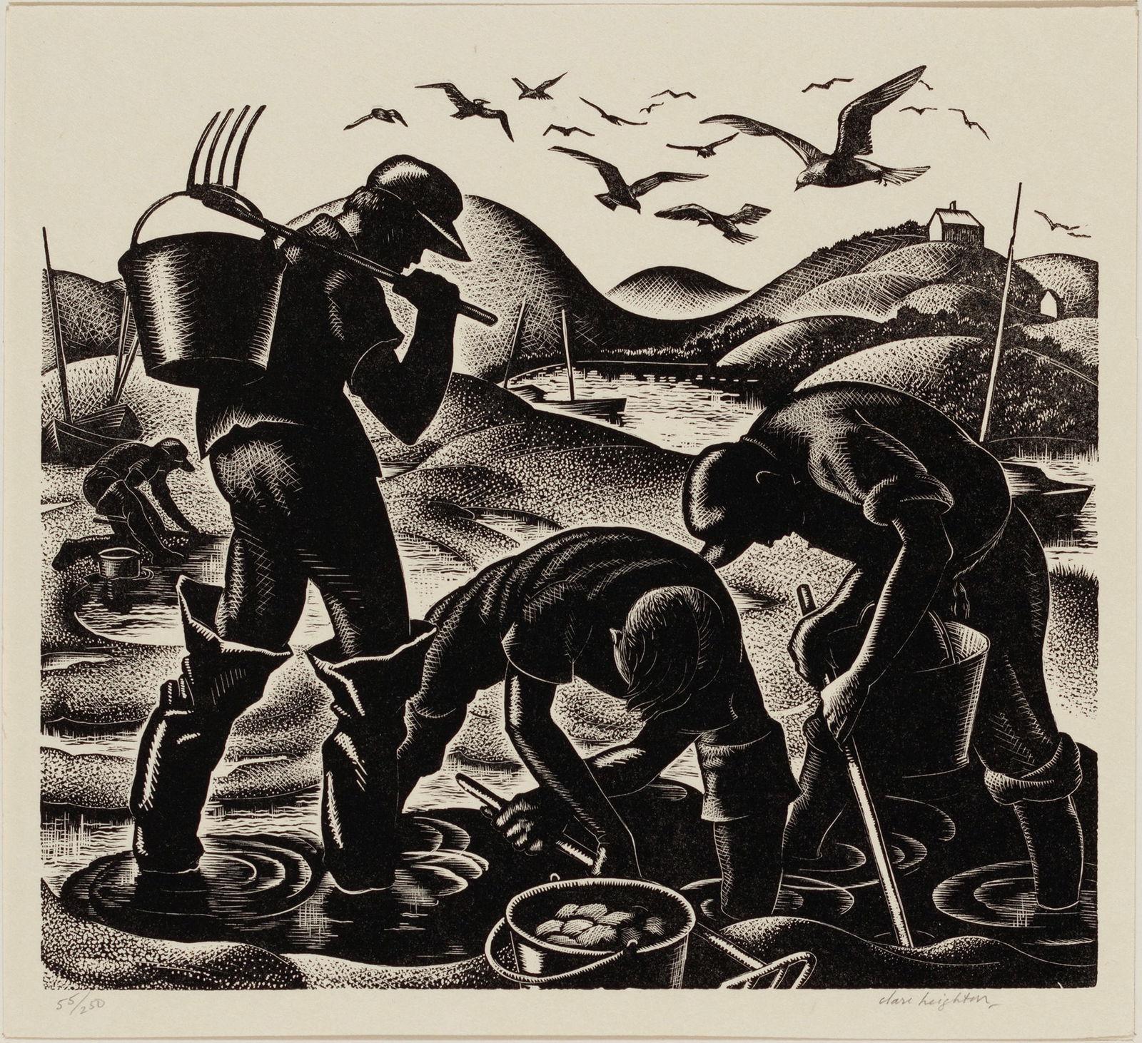 Clare Leighton, Clam Diggers, Wood engraving (1 of 5)
