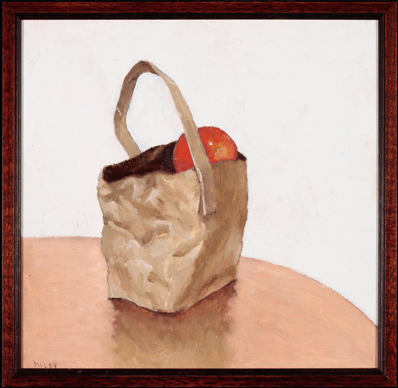 Frank Milby, Apple in Bag, Oil on panel: Frank Milby (1933-2023) Apple in Bag, 2011 Oil on panel Signed lower left