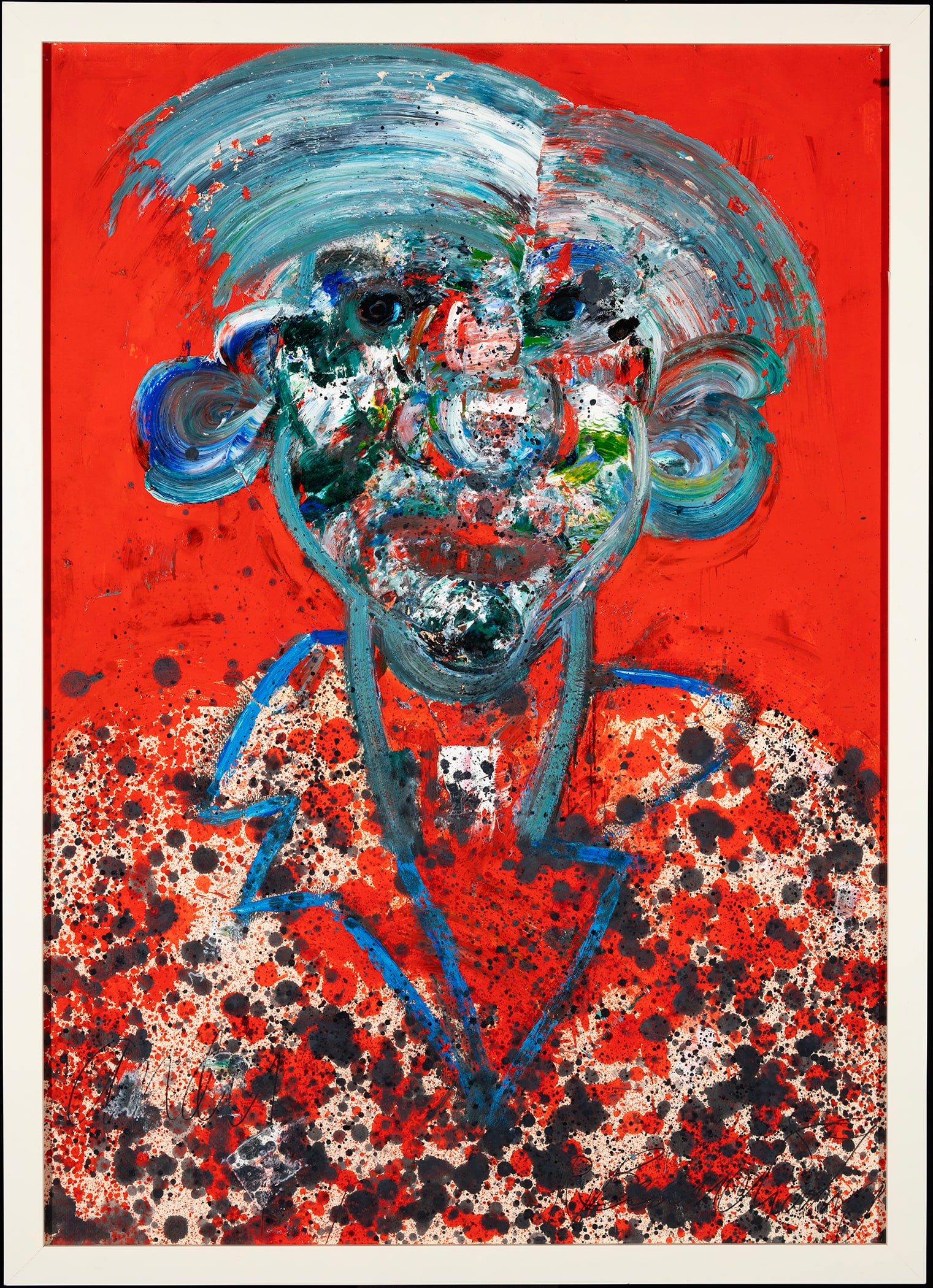 Robert Beauchamp, Selfportrait With Red Background, Oil On Paper Auction