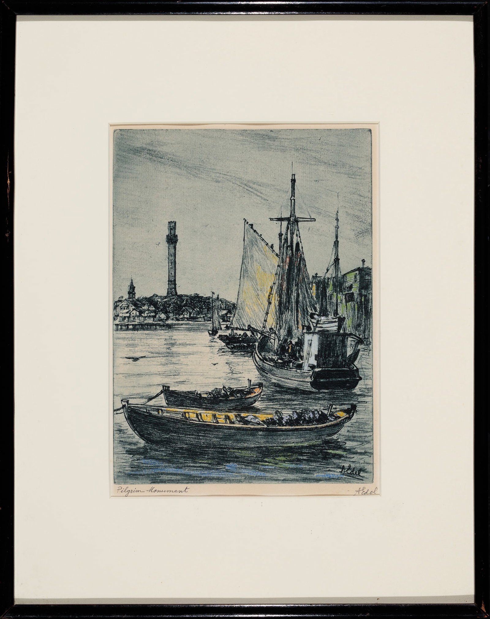 Albert Edel, Pilgrim Monument, Color etching (1 of 2)