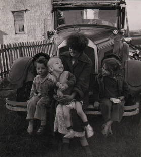 CALIFORNIA MID-CENTURY: William Heick: William Heick, Mrs. Silvera's Brood, Mendocino, California, 1948, Vintage gelatin silver print, 4" x 3.5", mounted 9.25" x 7.25". Signed in pencil on mount recto. Titled and dated in pencil on mount