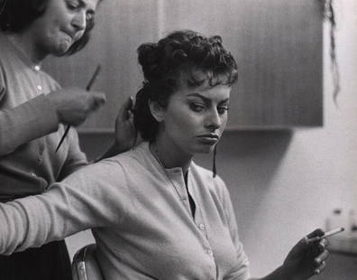 CALIFORNIA MID-CENTURY: Loomis Dean: Loomis Dean, Sophia Loren, 1957, Vintage gelatin silver print, 7.5" x 9.5". Artist's credit for LIFE stamped on verso. Additional LIFE stamp on verso. Numbered in pencil on verso. Artist Biography: Lo