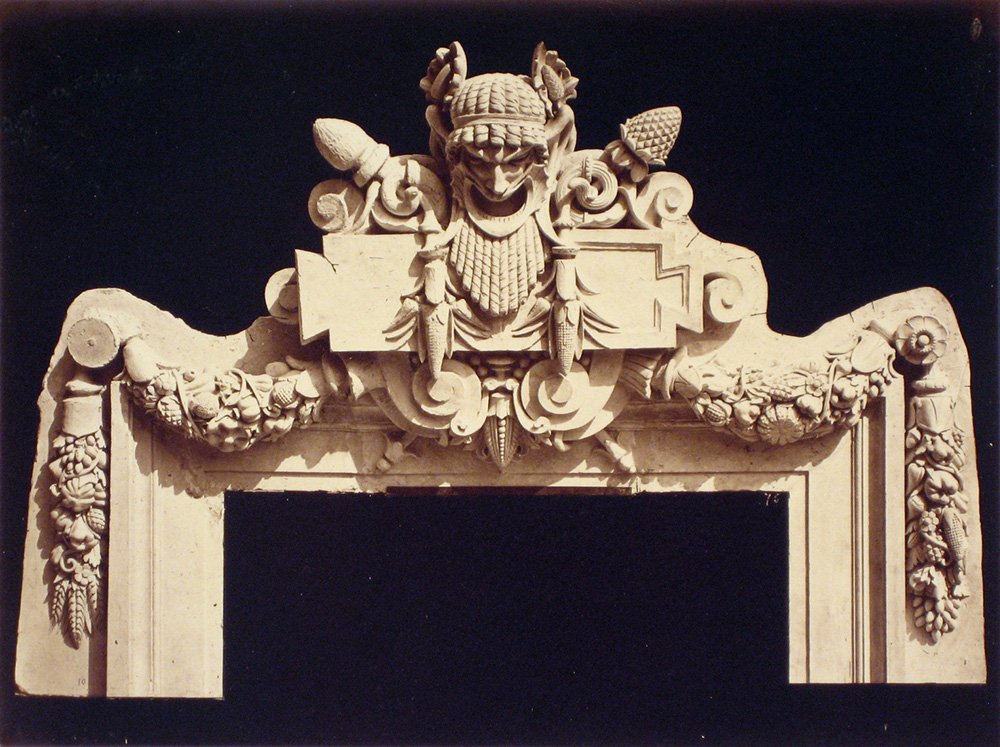Louis-Emile Durandelle, Couronnement des portes, 1876: Louis-Emile Durandelle, Couronnement des portes a l'extremite des galeries laterales, from "Le Nouvel Opera de Paris, Sculpture Ornamentale," 1876, Albumen print, 11" x 14.75", mounted 24.5" x 17.5".