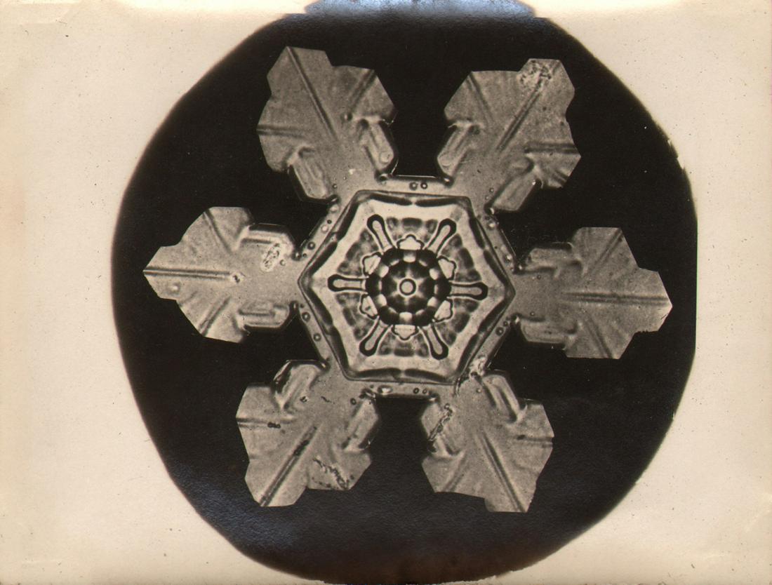 Wilson Bentley, Snowflake, c. 1900: Wilson Bentley, Snowflake, c. 1900, Vintage gelatin silver print, 3" x 4". Wilson Bentley was born on February 9, 1865 in the town of Jericho, Vermont, A farmer by trade, he attracted world attention