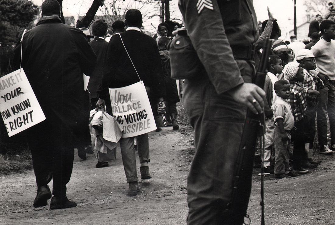 James Karales, Civil Rights, Selma March, 1965: James Karales, Selma March, 1965, Vintage gelatin silver print, 8" x 10". Signed and dated in pencil on verso. Artist's credit stamped on verso. Numbered in pencil on verso. Artist Biography: James H.
