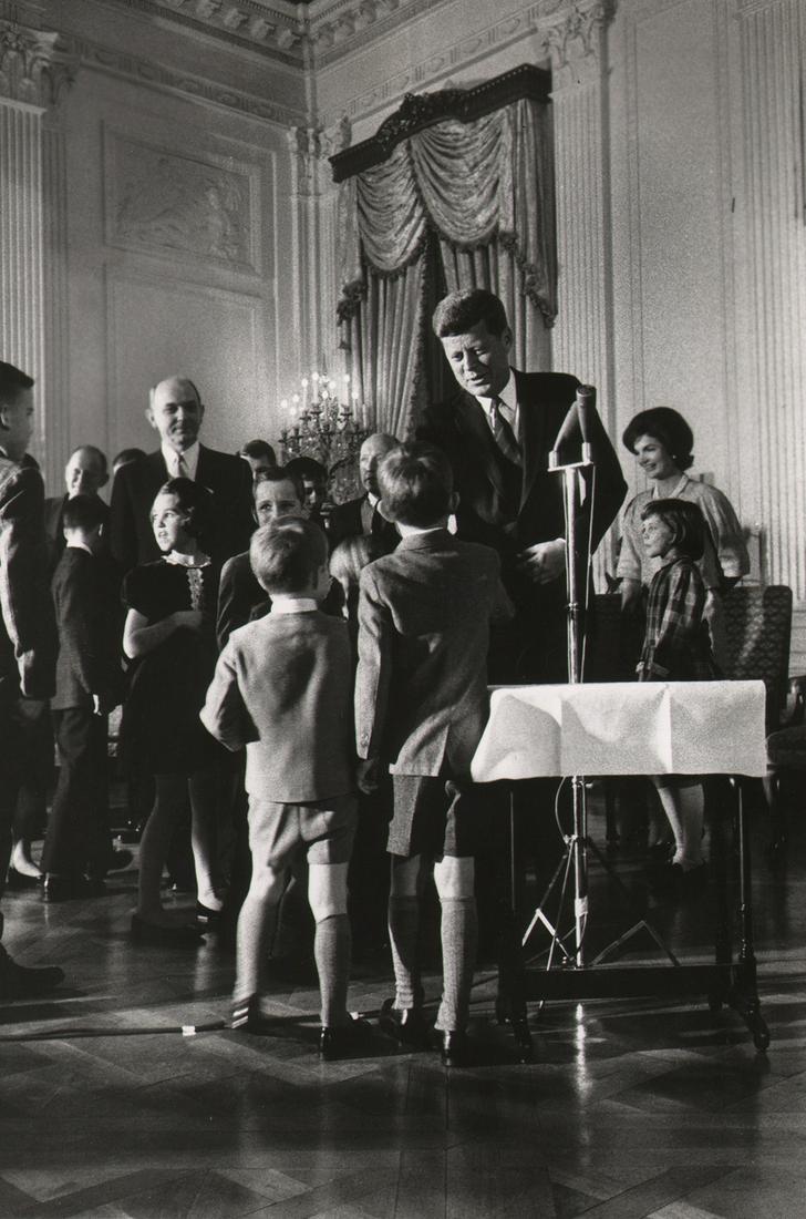 Cornell Capa, New Look in White House (Kennedy), 1961: Cornell Capa, New Look in White House: Children of Cabinet members join Caroline Kennedy and her mother and father in a party at the White House, 1961, Vintage gelatin silver print, 10" x 8". Artist's