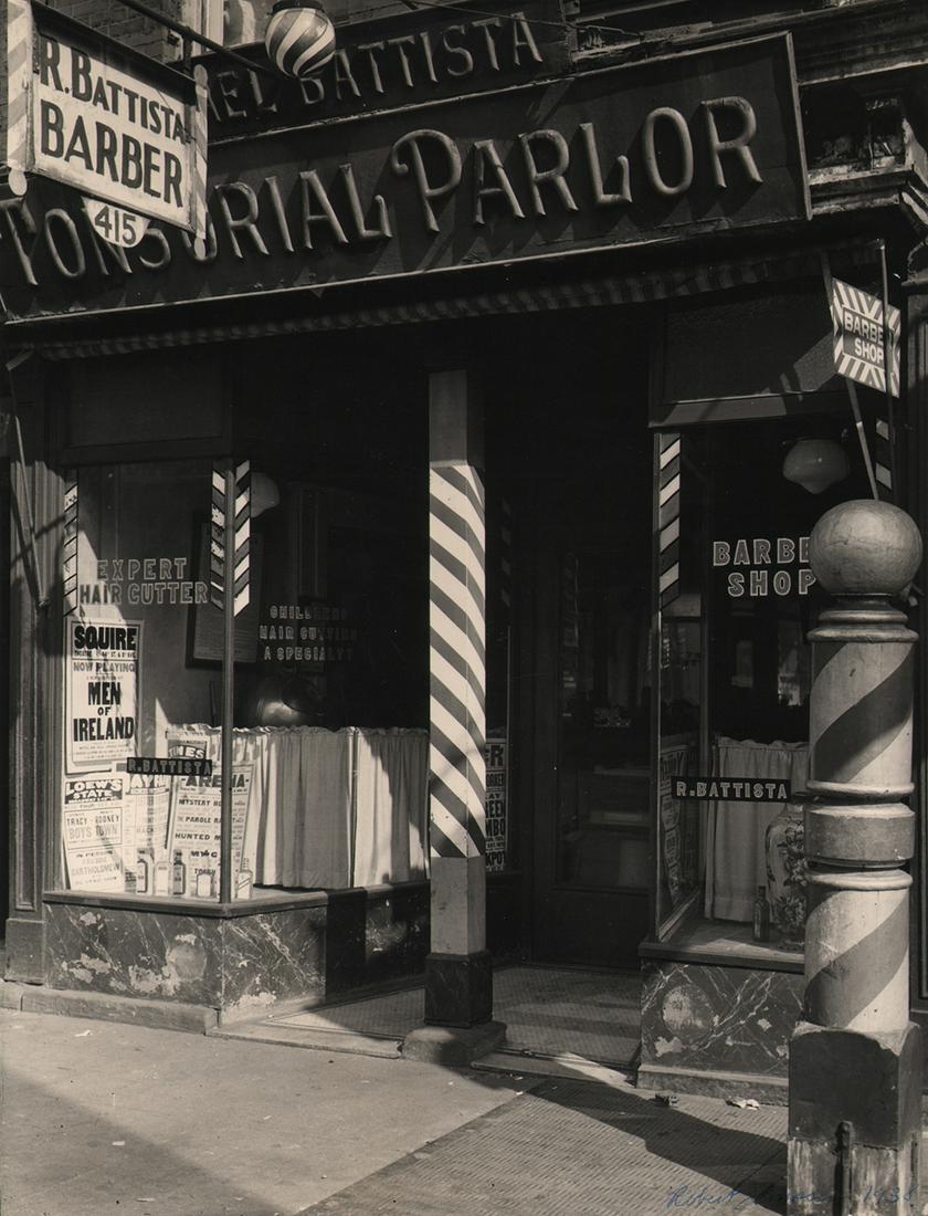 Robert Janssen, Barber Shop, NYC, 1938: Robert Janssen, Barber Shop, NYC, 1938, Vintage gelatin silver print, 10" x 7.75", flush-mount (detached). Signed and dated in pen on recto. Numbered in pencil on verso.