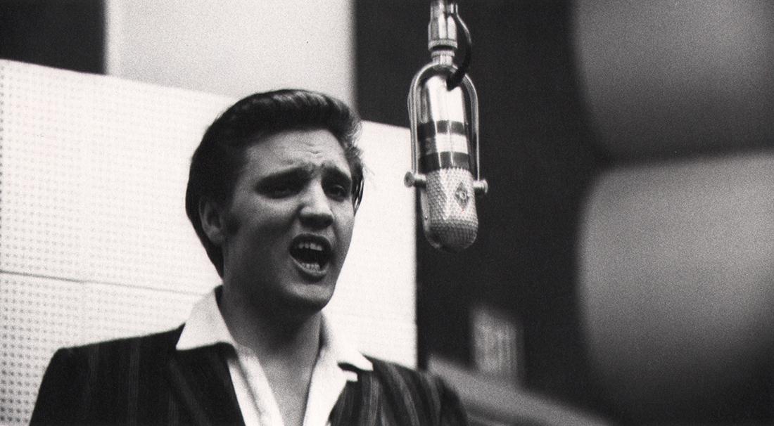 Alfred Wertheimer, Elvis Presley, c. 1956: Alfred Wertheimer, Elvis Presley, c. 1956, Vintage gelatin silver print, Image: 5.25" x 9.5", Paper 11" x 14". Signed in pencil on verso. Artist's credit stamped on verso. Topix credit stamped on vers